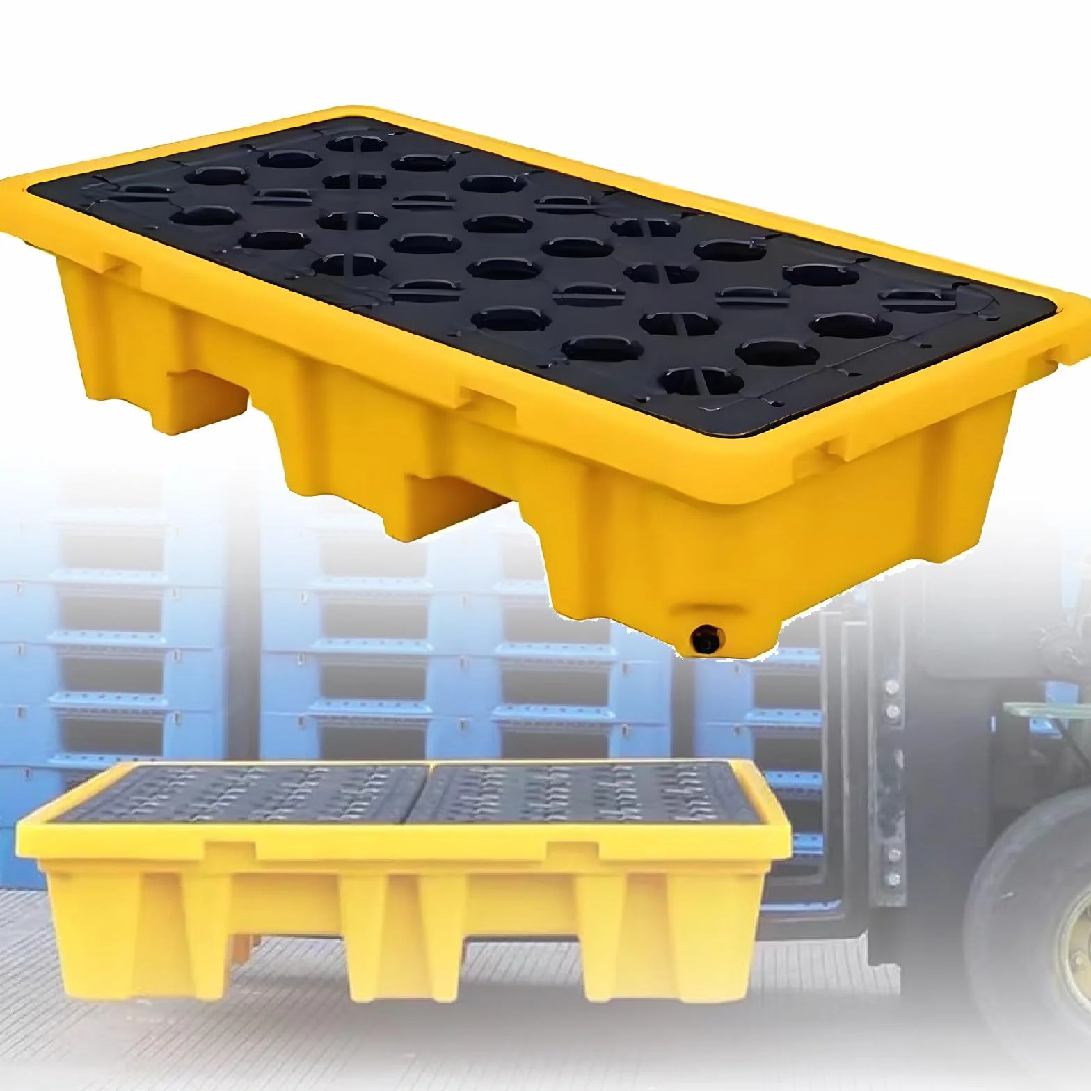 Plataforma modular industrial antiderrames, tarima para almacenamiento de bidones de pintura, plataforma de transporte modular extraíble con drenaje, para almacenamiento en garaje 60*60*15cm