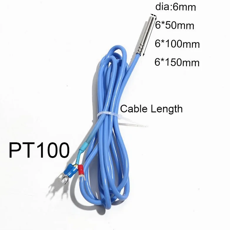 Sensor de Temperatura PT100 Sonda 6mm Clase A/B/AA Cable Silicona PTFE 0,5-5M | Precisión clase AA/A/B, sonda duradera, cable estañado antiinterferencia, fácil integración industrial.