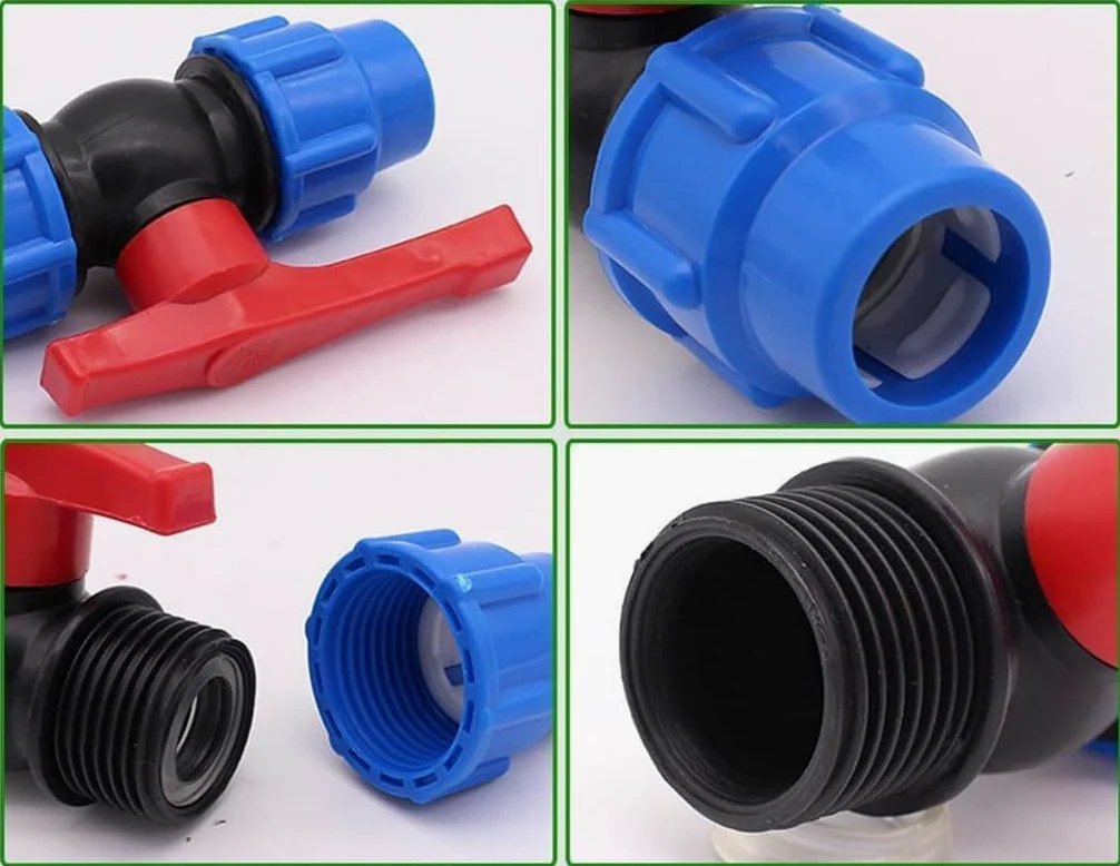 Conector de manguera con tope de agua, válvula rápida para tubo de plástico de 20-63 mm, accesorios de válvula de bola recta unidireccional, 1 pieza