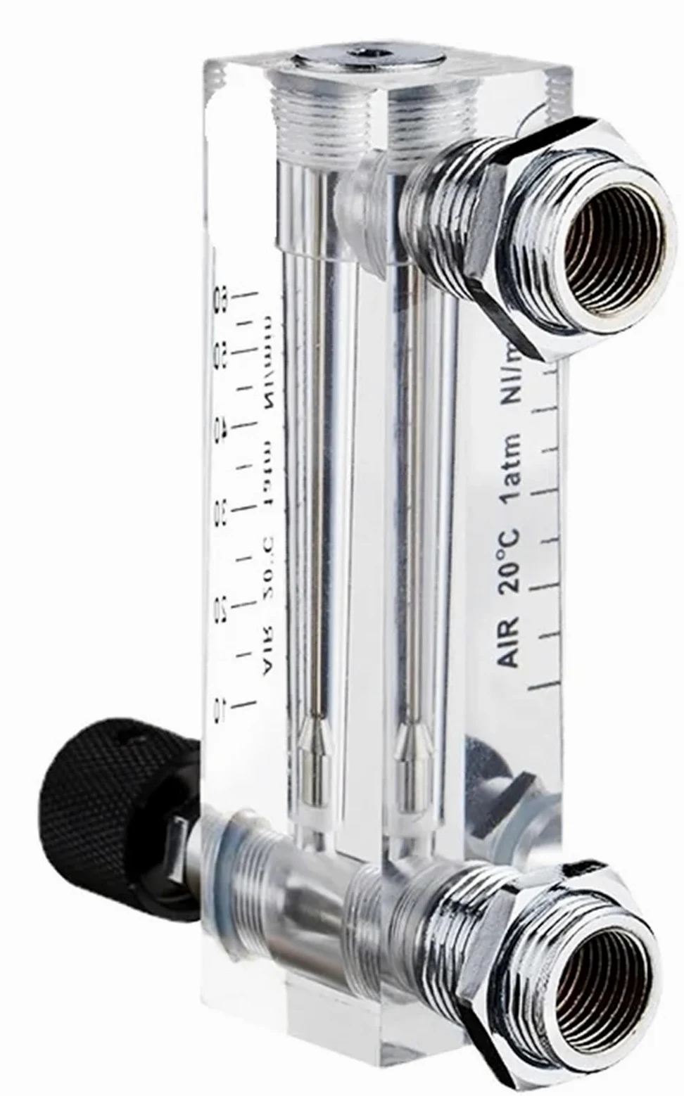 Rotámetro de caudalímetro para gas, líquido y aire con válvula de control, conexión hembra BSPT de 1/4 pulgadas, adecuado para instalación en panel