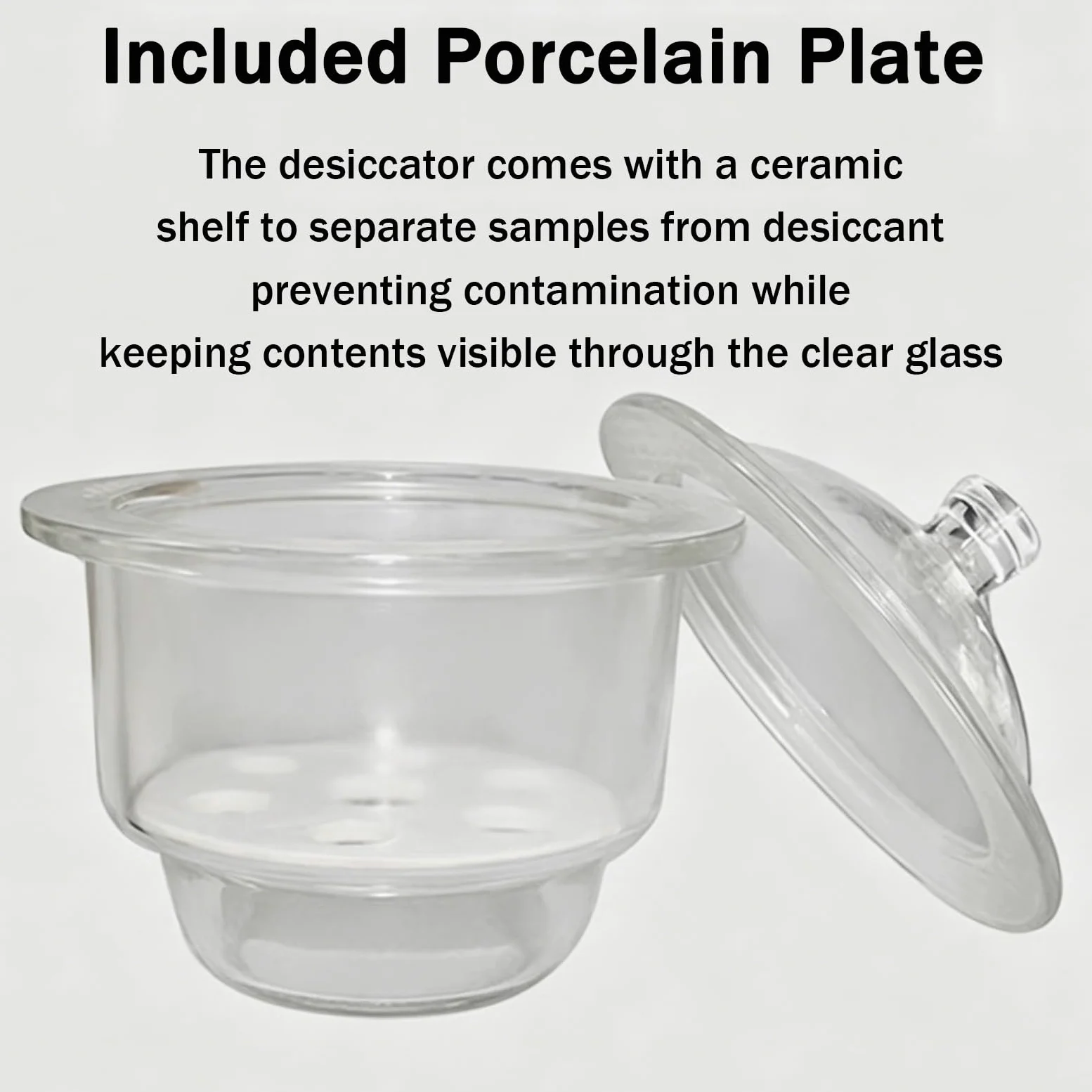 Desecador De Vidrio Al Vacío para Laboratorio, Cámara De Vacío De Vidrio Transparente, Placa De Porcelana Integrada, Diámetro Interior Opcional De 120 Mm a 400 Mm, Sellado Hermético