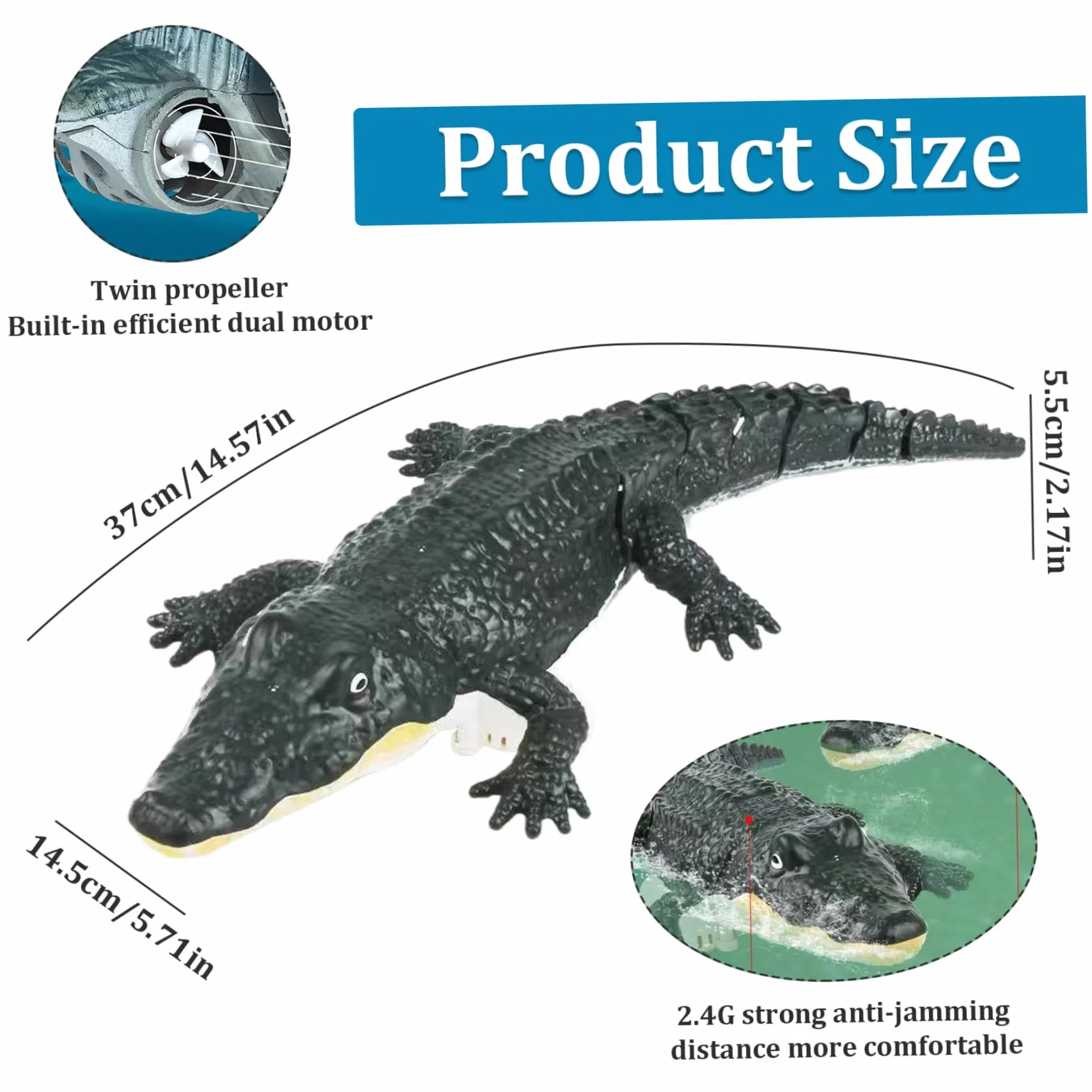Alligator de Control Remoto 2.4 GHz Impermeable Juguetes de Agua para Piscina