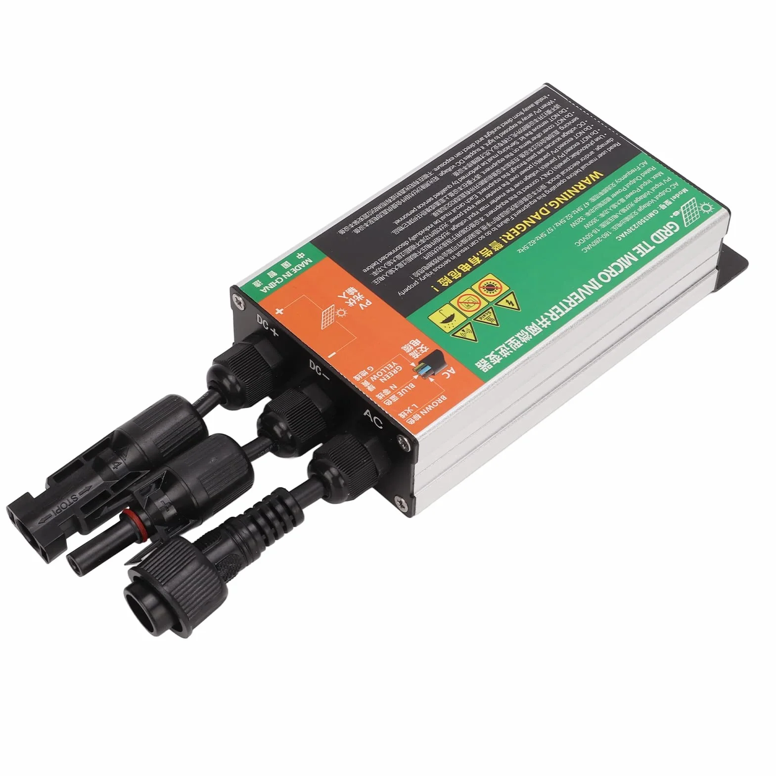 DEWIN Microinversor Solar Conectado a Red Aleación de Aluminio MPPT Inversor de Onda Sinusoidal IP55 Conectado a Red para Pequeños Sistemas Solares (350W 230V)