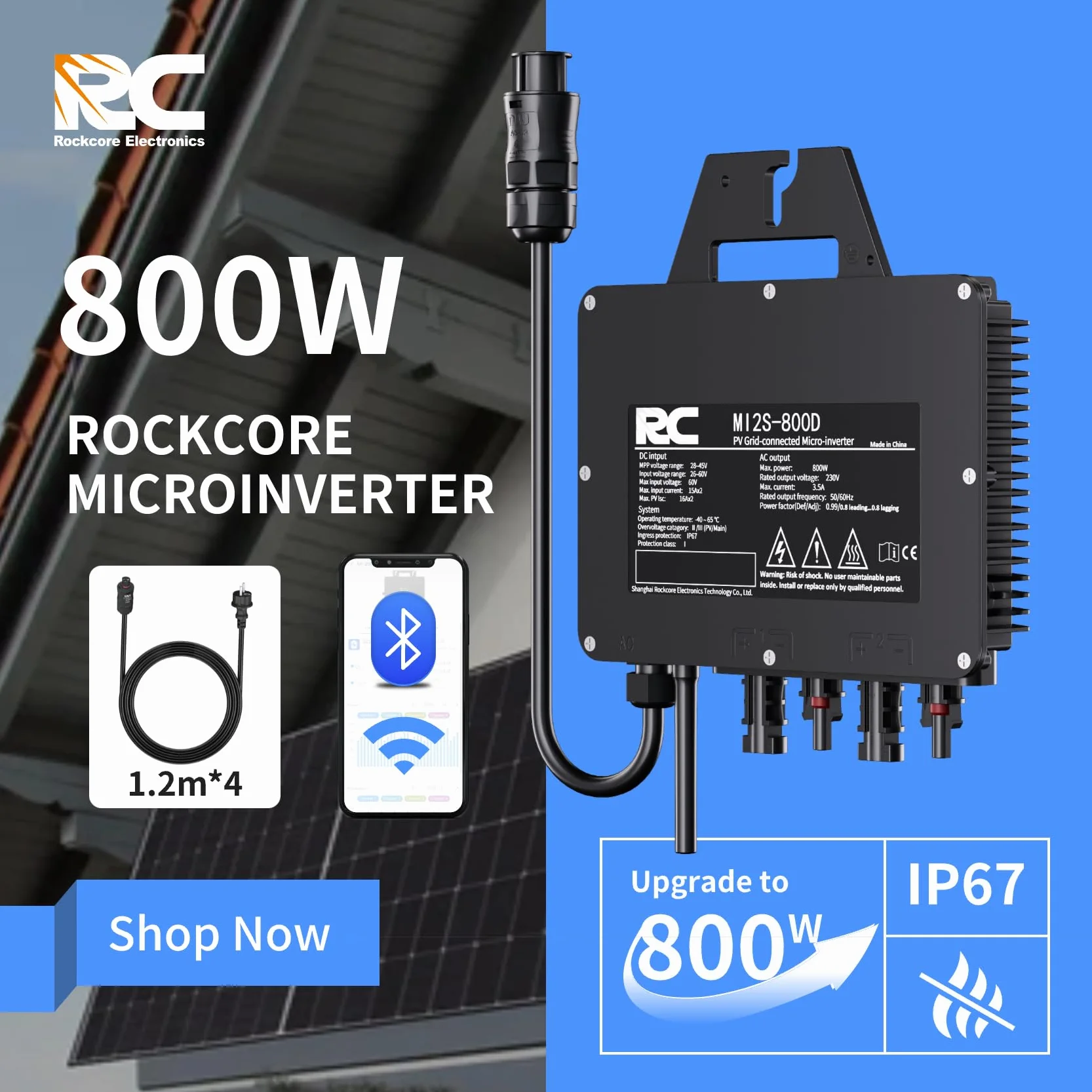 Inversor de microondas RC 800W, actualización a 800W, inversor Solar Inteligente, Control de la aplicación Mediante Wi-Fi, Adecuado para Central eléctrica de balcón, eficiencia MPPT del 99,8%