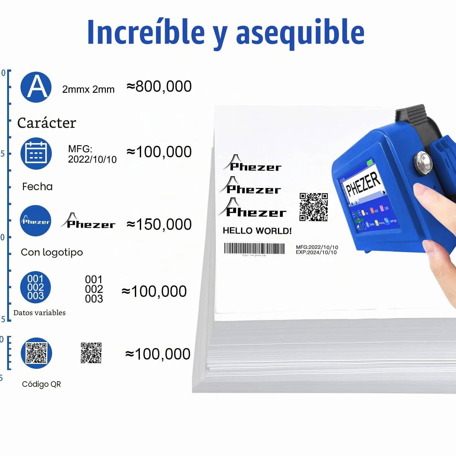 Phezer Mini impresora de inyección de tinta mejorada PC11 Plus, 25 idiomas, cartucho de secado rápido, dispositivo portátil de marcado para fecha