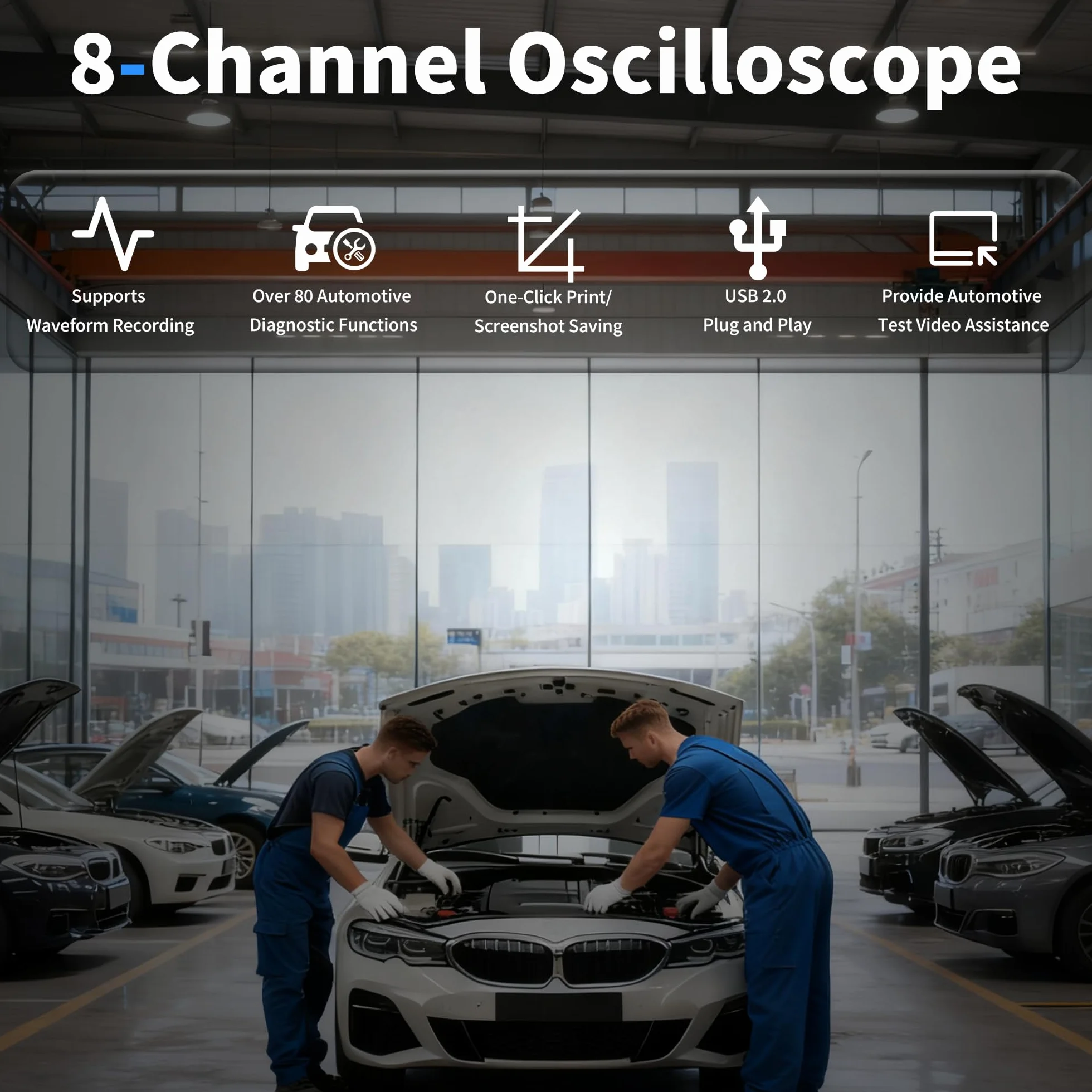 Hantek 1008C Osciloscopio Digital/DAQ/Generador Programable para Vehículos con 8 Canales