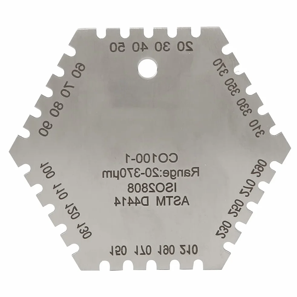 Peine de Película Húmeda Hexagonal de Acero Inoxidable Rango 20-370um