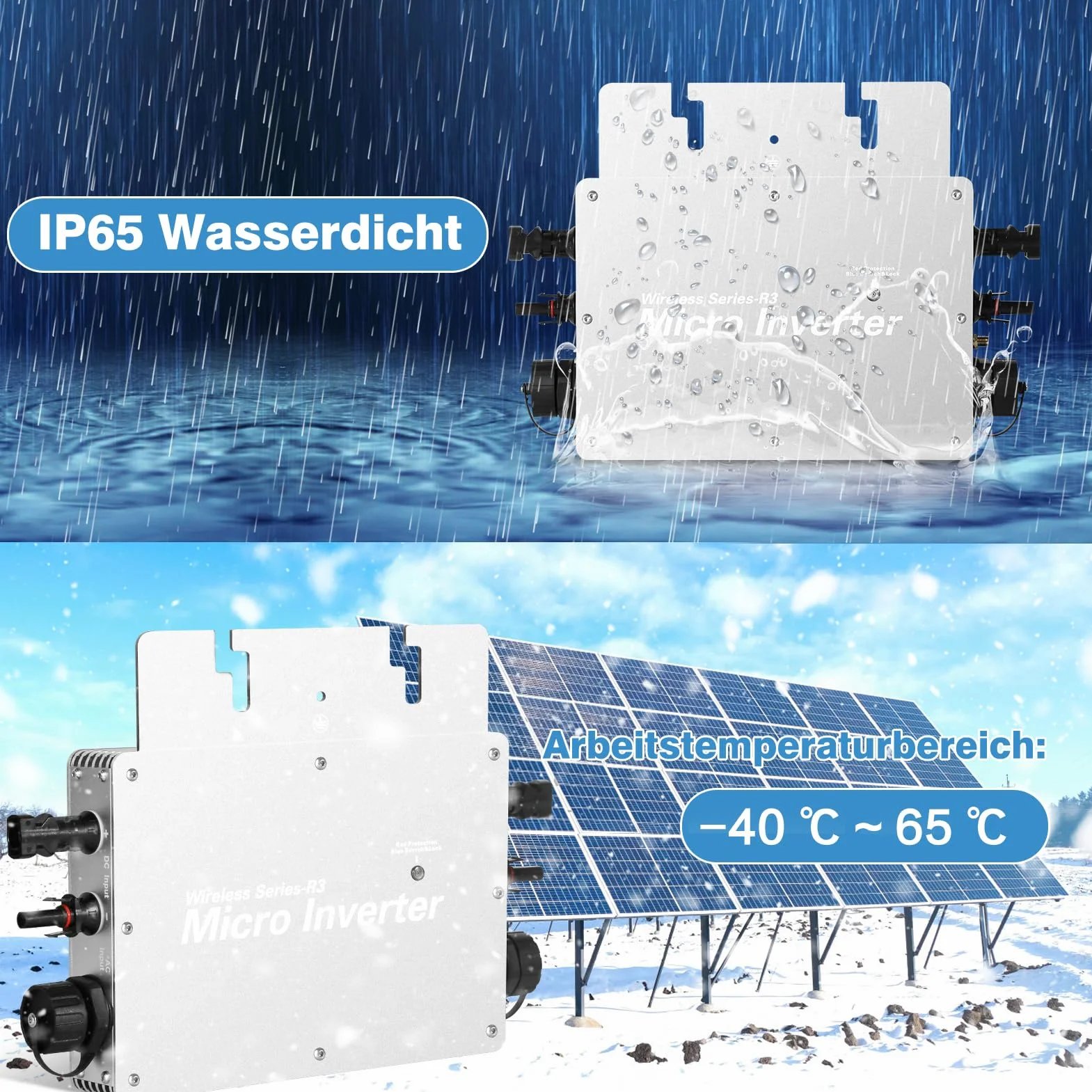 BuyWeek Inversor Solar 800W, PV Microinversor Grid Tie Inverter con WiFi APP IP65 Resistente Solarmicroinversor para 2 panel solar, Microinversor Solar para Balkonkraftwerk