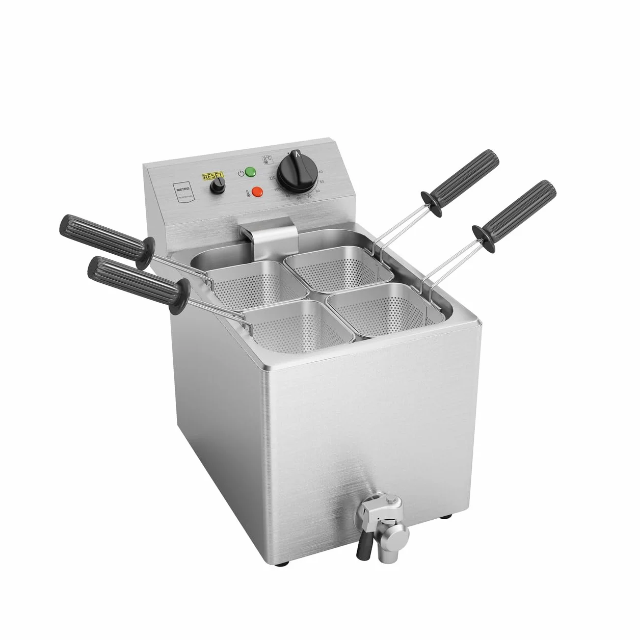 METRO Professional Cuiseur à Pâtes Électrique GNC1008, 47 x 55 x 38 cm, 4 Paniers, 3150 W, 8L, Argenté