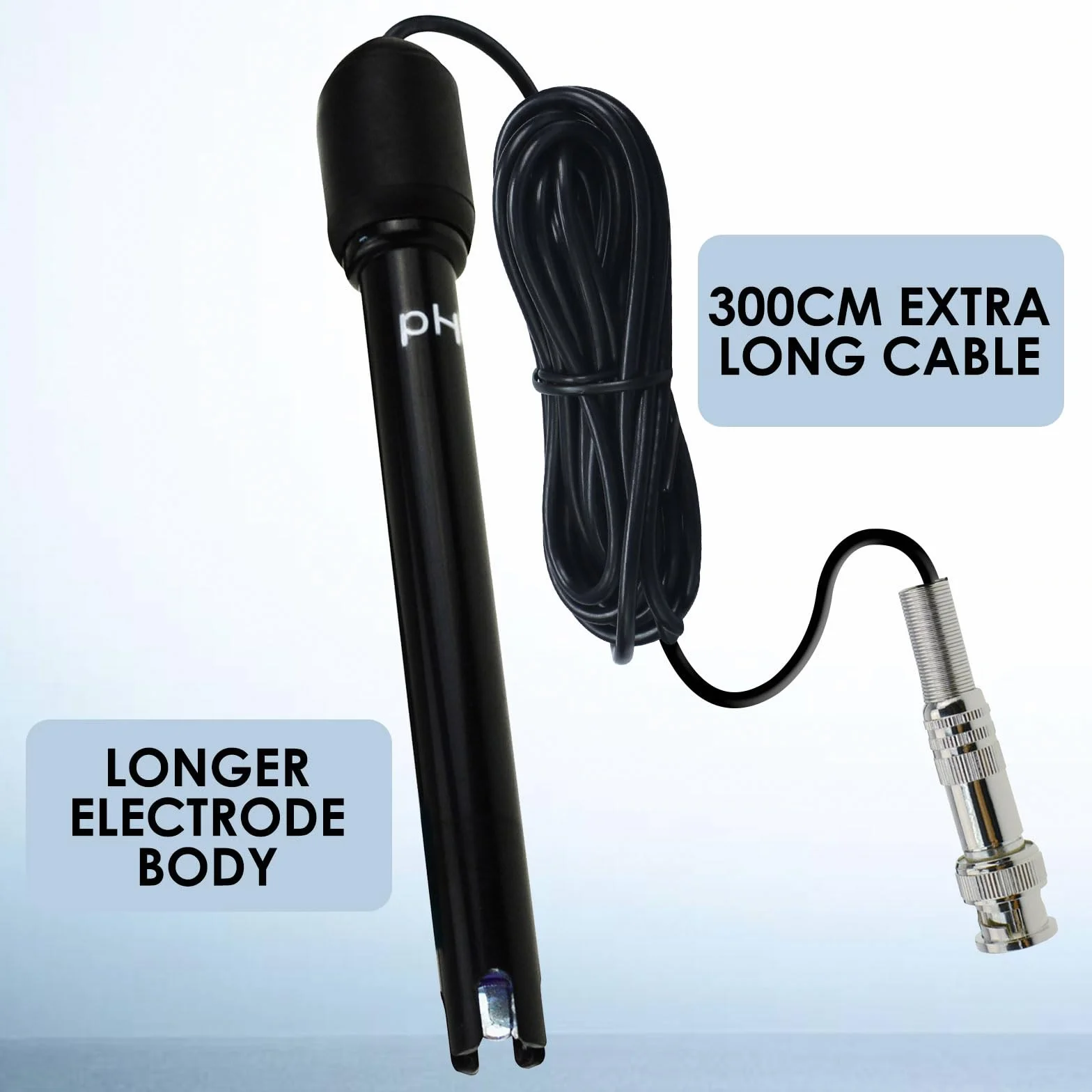 Sonda de electrodo de pH reemplazable con conector BNC, cable 300 cm, polvo de calibración