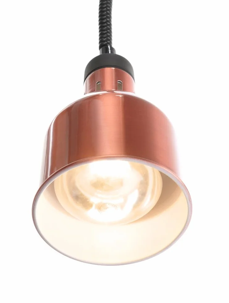 HENDI Lámpara de Calor Colgante de Altura Ajustable, cilíndrica, lámpara térmica de Infrarrojos para Cocina y Mantenimiento de Alimentos Calientes, 230V, 250W, Ø175x(H) 250mm, Aluminio Color Cobre