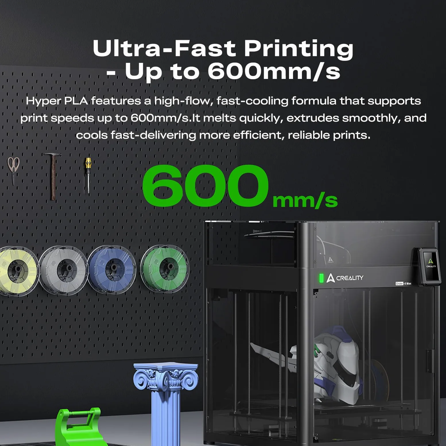Creality Hyper PLA - Filamento RFID de 1,75 mm, 600 mm/s, alta velocidad, alta precisión y dureza, 15 colores, impresión 3D suave (2 kg, negro)