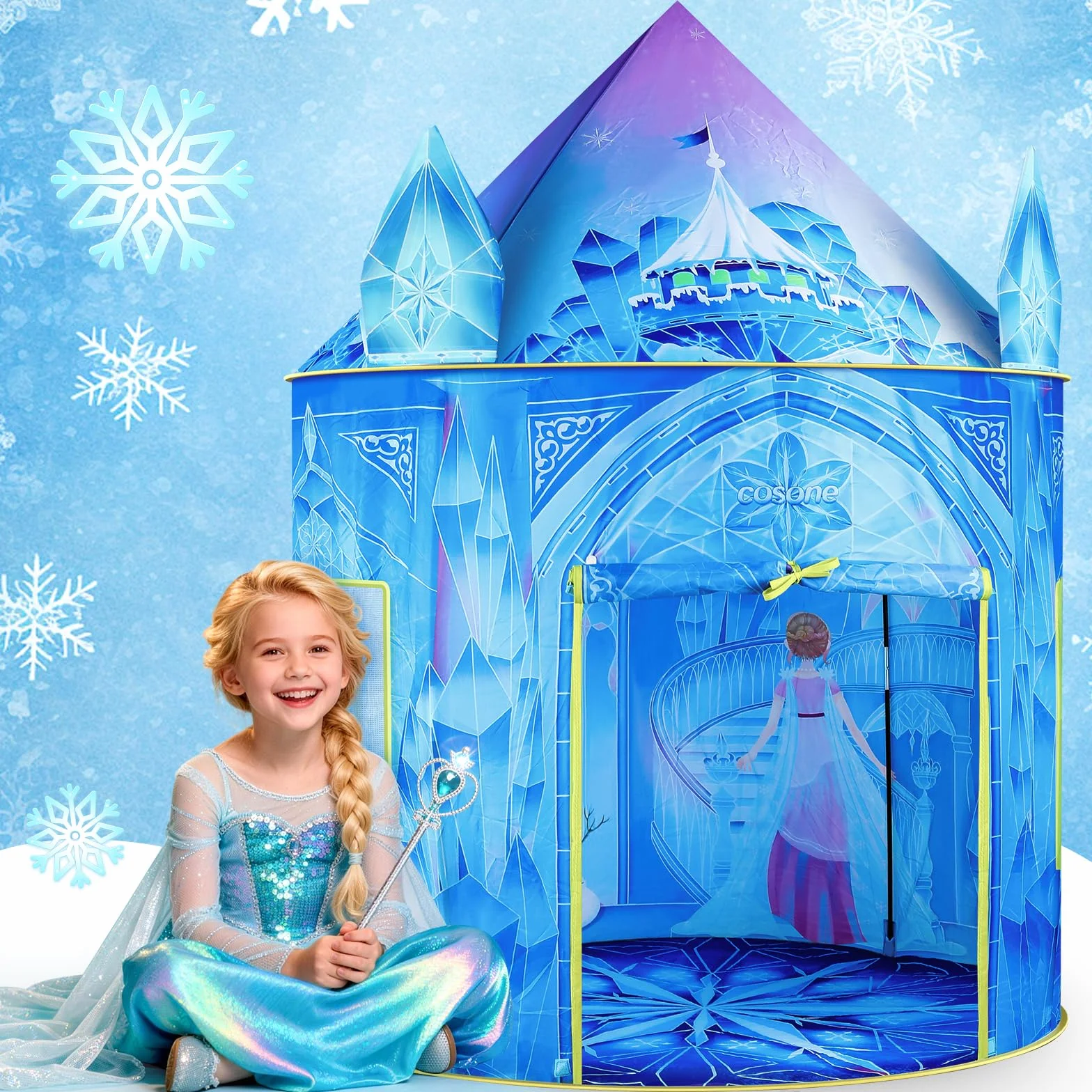 Cosone Tienda Campaña Infantil Frozen Tipi Exterior Casitas Jardin Juguete Regalo Niña 2-8 Años
