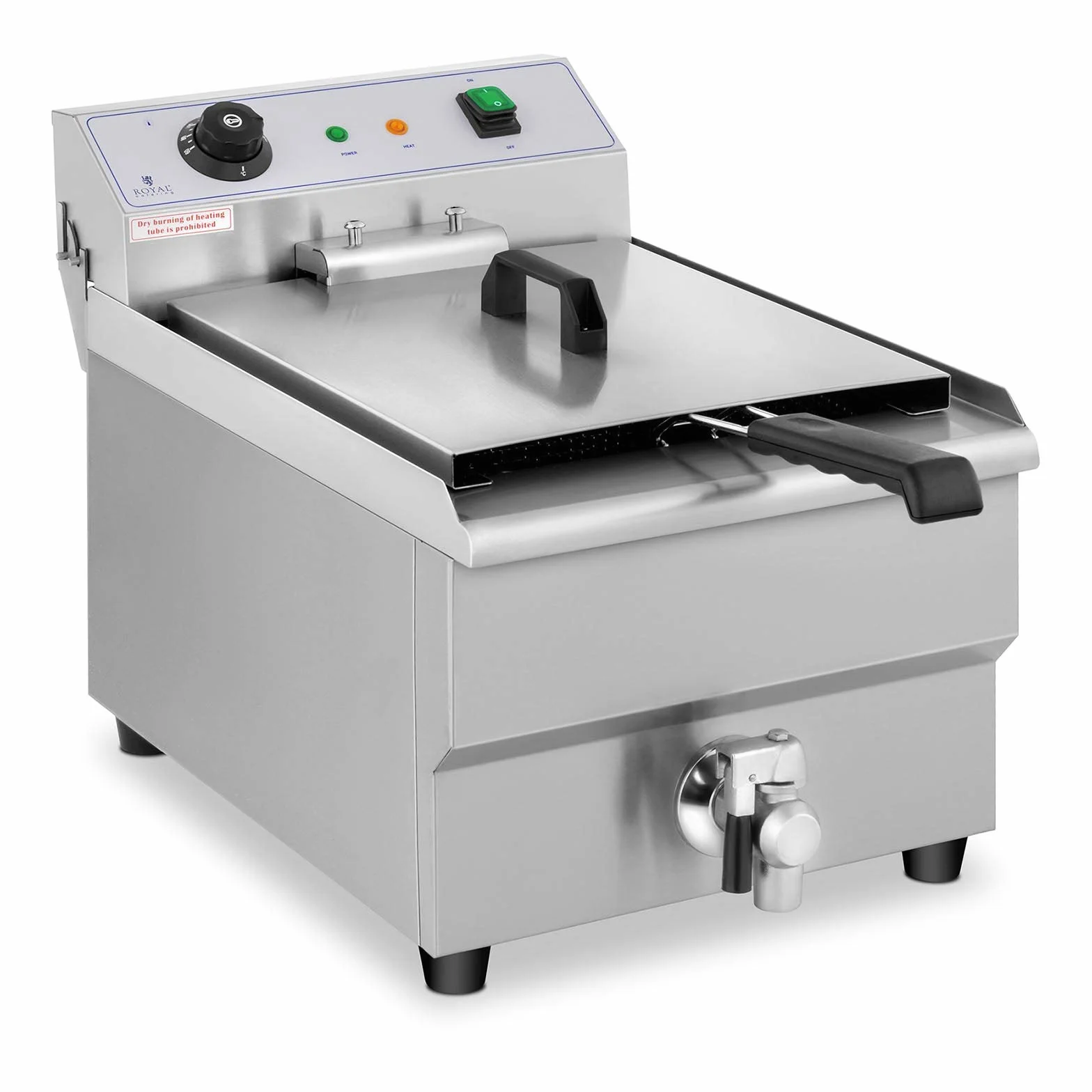 Royal Catering Freidora Eléctrica Para Hostelería 16 Litros 230 V RCEF 16EB (3.500 Watt, Grifo De Vaciado, Temperatura: 50-200 °C)