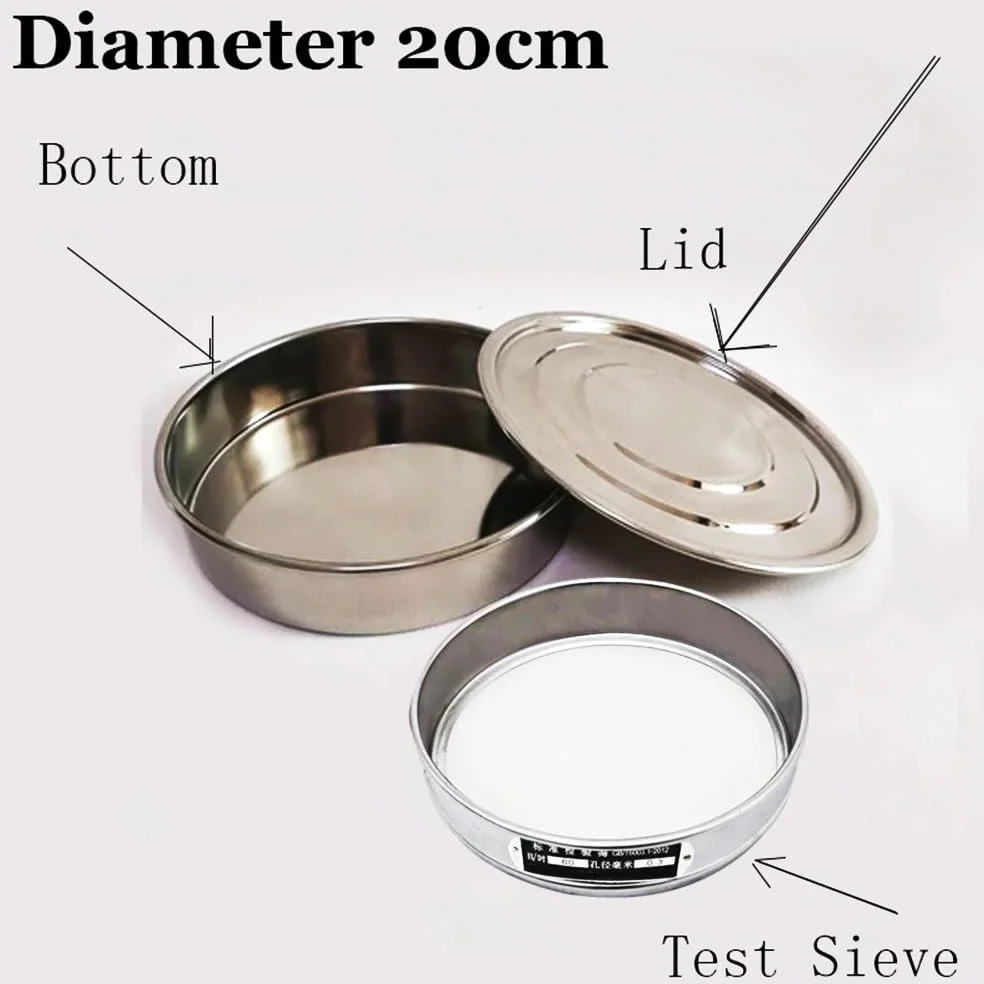 Tamiz de Prueba estándar Laboratorio, galvanizado, 20 cm, con Tapa y Fondo, Mallas Varios tamaños(500 Mesh(0.0308mm))