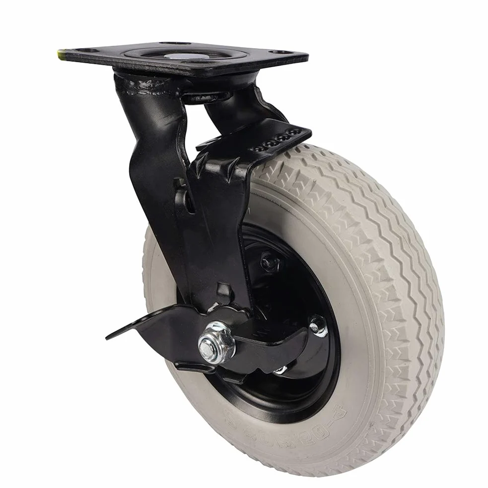 200mm 8 pulgadas Ruedas giratorias grandes de servicio pesado con freno para carro y Transporte industrial PU silenciosa Universal 150kg Rueda de núcleo de hierro para carretilla Dispositivo 1 pcs