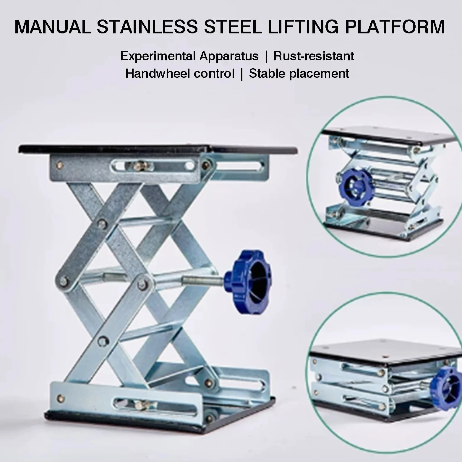 Plataforma De Soporte Gato Laboratorio, Elevación Nivel Acero Inoxidable | Altura de control manual: 7,5-26 cm, peso máximo de soporte: 15 kg, peso ligero for una fácil portabilidad