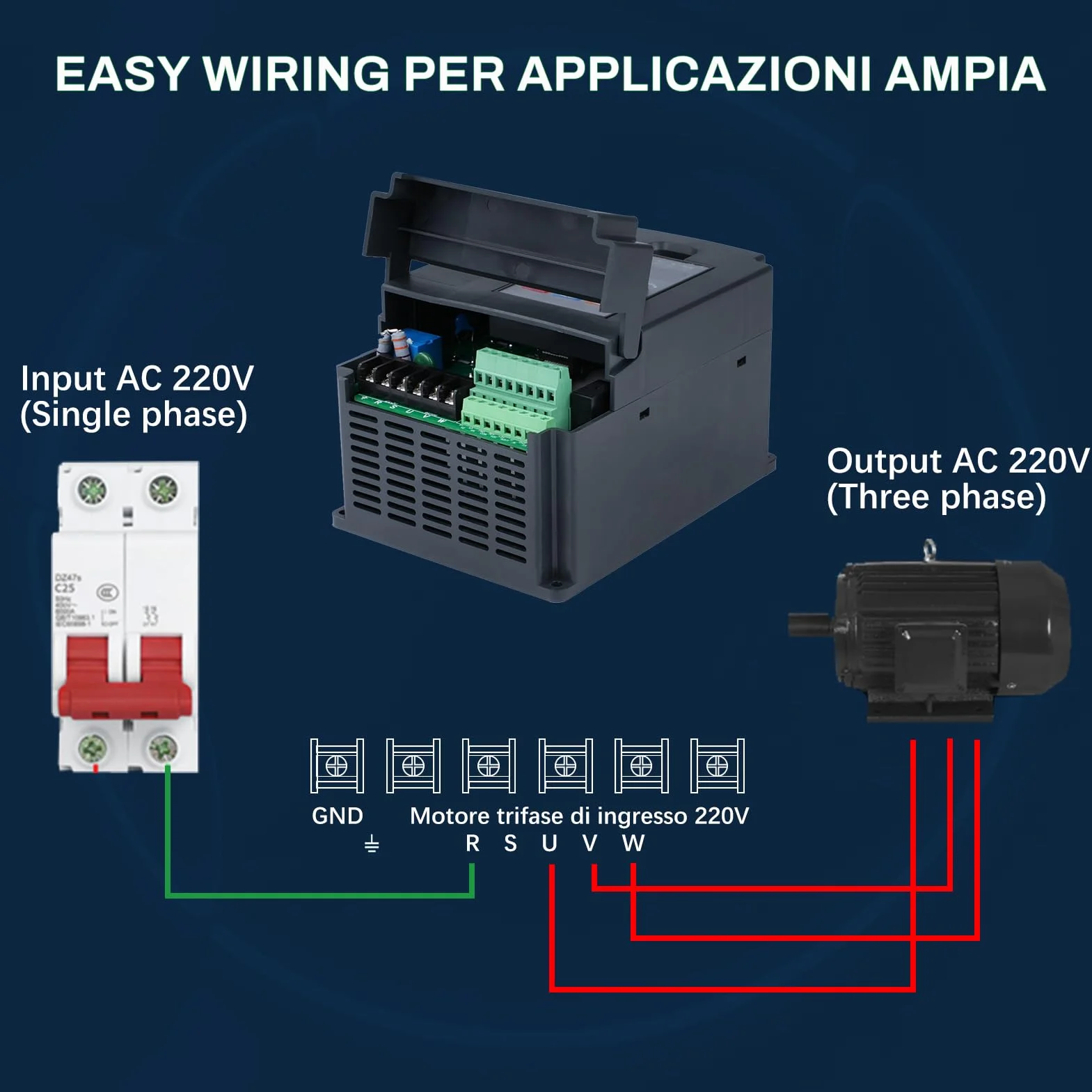 2.2kw Variador de frecuencia 220V Entrada monofásica 220V Salida trifásica 220V Convertidor de frecuencia VFD Cuadro de control extraíble modelo JH-500A (con cable de extensión de 1m)