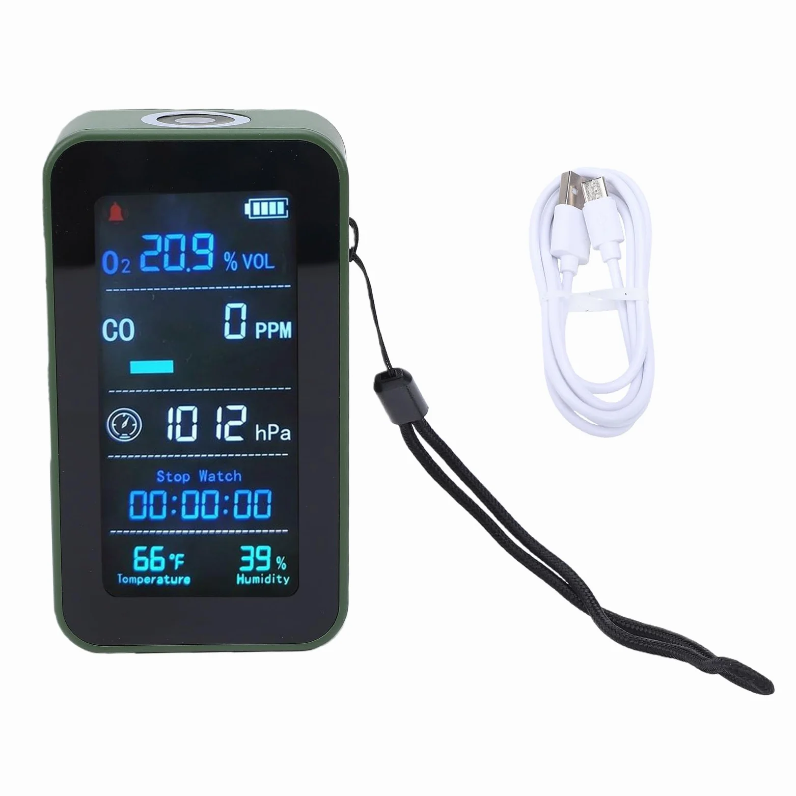 Generic Detector de Oxígeno Portátil, Monitor de Calidad del Aire con Linterna para Uso de Emergencia, Camping, Viajes, Batería de 3000mAh