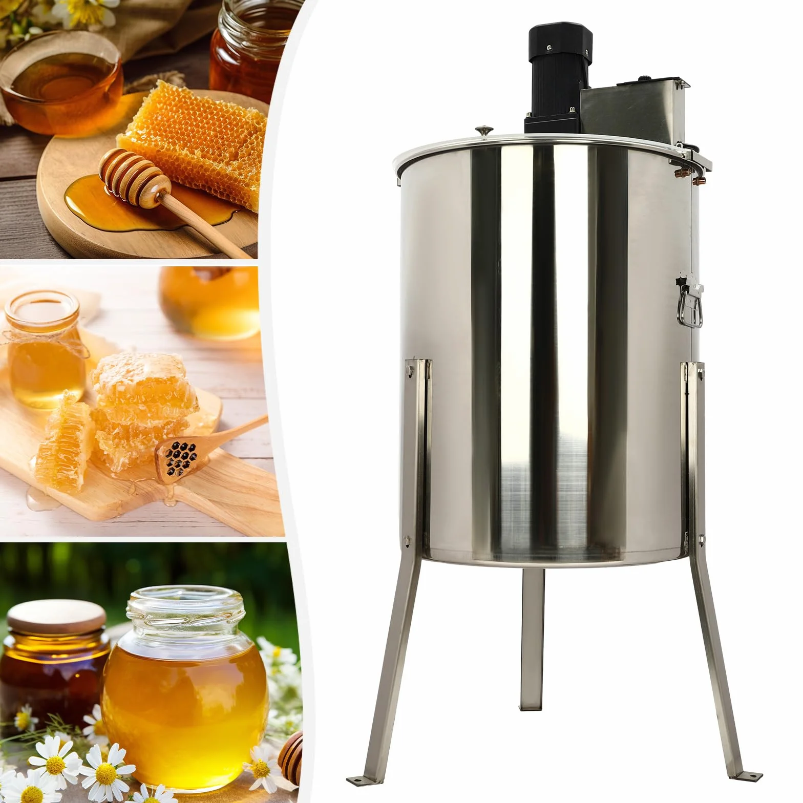 Centrifugador eléctrico de miel de acero inoxidable, 140 W, 8 panales (4 pequeños + 4 estándar), extractor de miel, extractor de miel, extractor tangencial con tapa transparente para apicultores