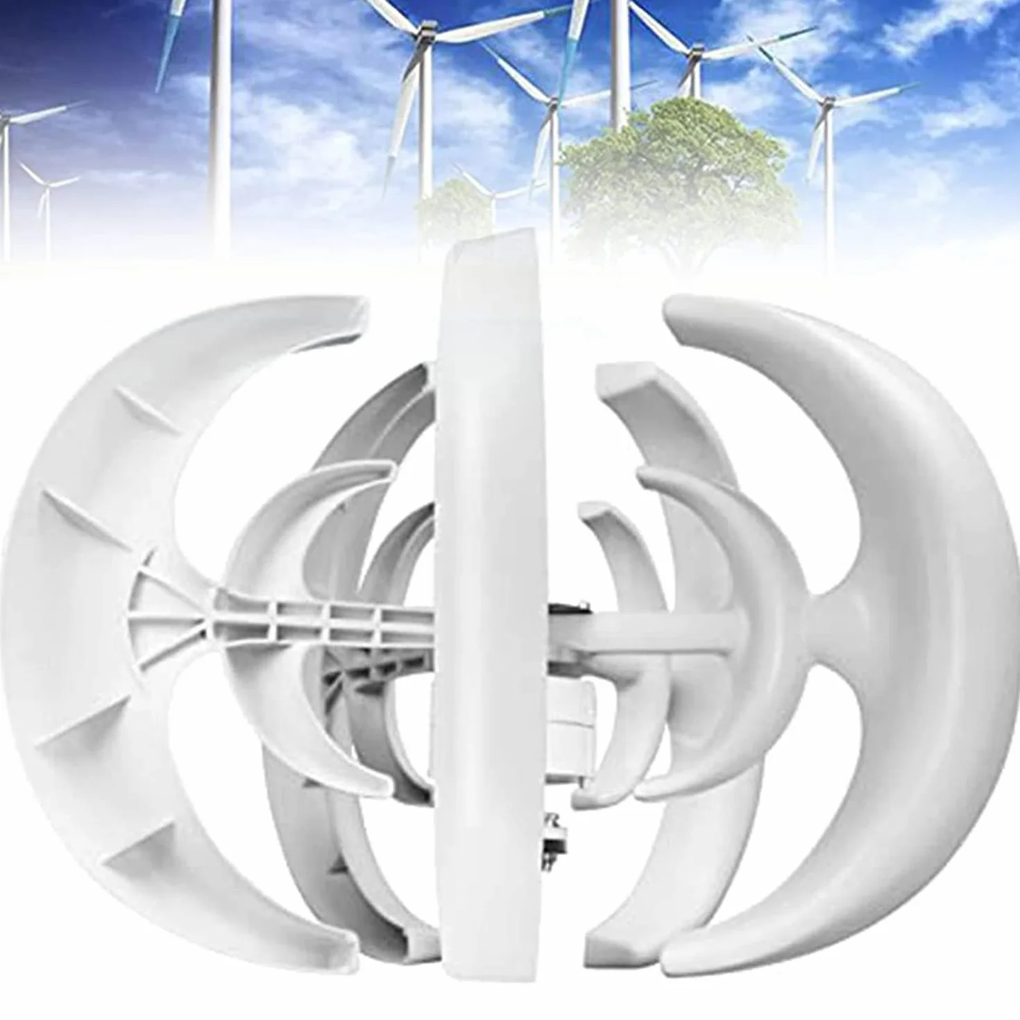 Aerogenerador 3000W Generador Viento,Turbina Eólica Vertical Kit con Controlador 5 Cuchillas Ajuste Automático De Dirección Viento,Para Barcos Terrazas Cabañas O Hogar,White-12V