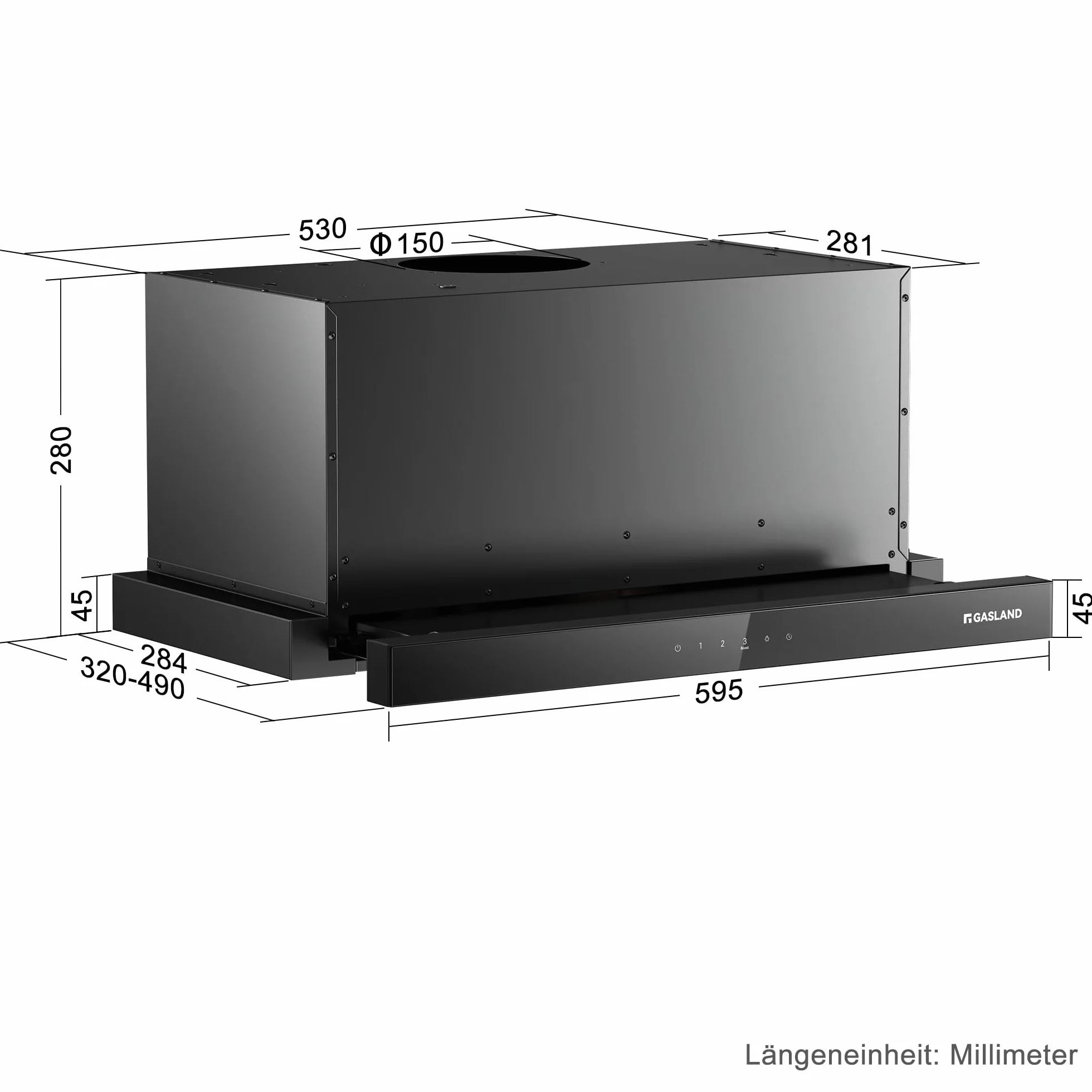 GASLAND BR60BS Campana Extractora 60 cm Umluft 566 m³/h Frontal de Cristal Sensor Táctil Negra