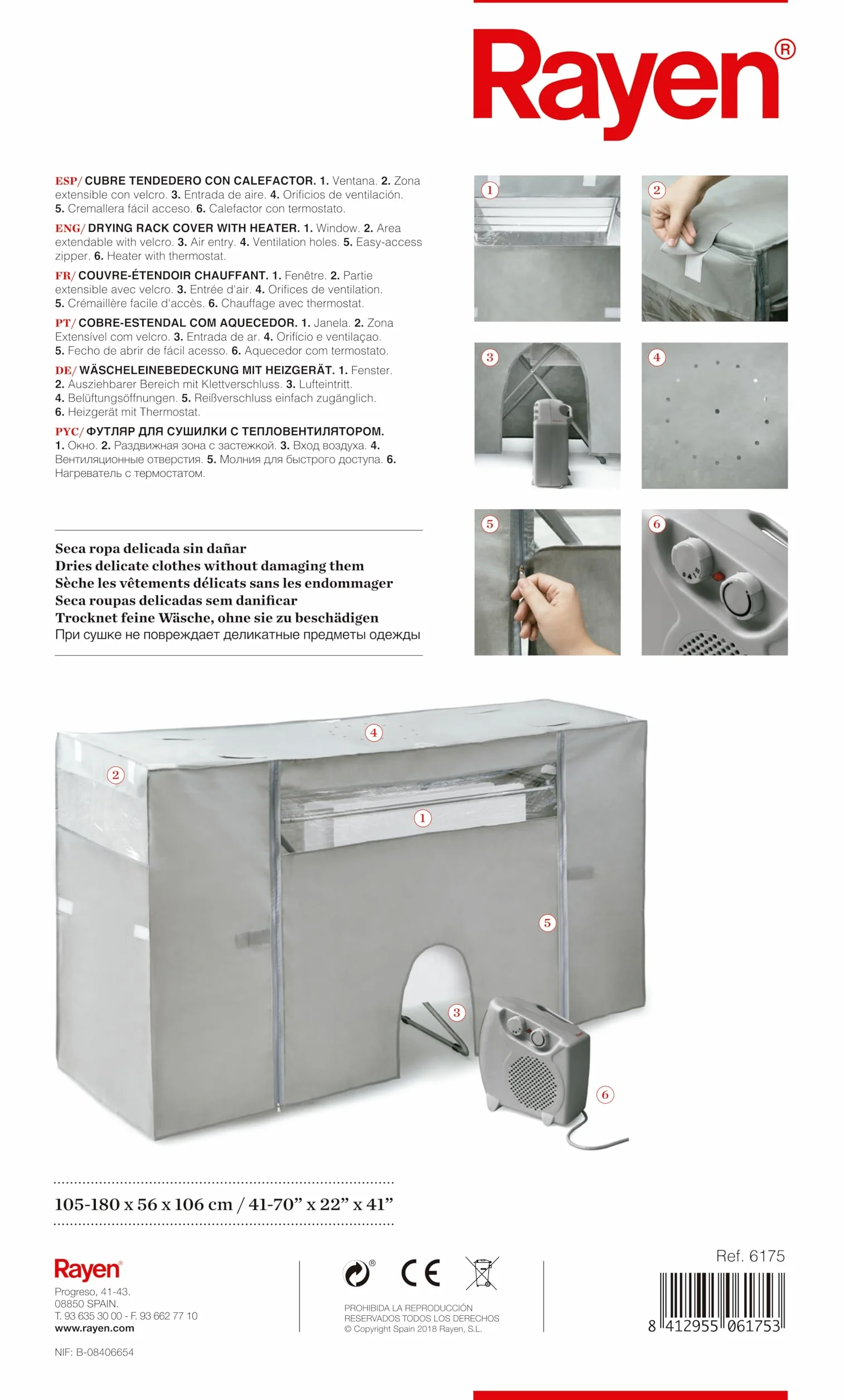 Cubre Tendedero con Calefactor Extensible Gris 105-180x56x106 cm