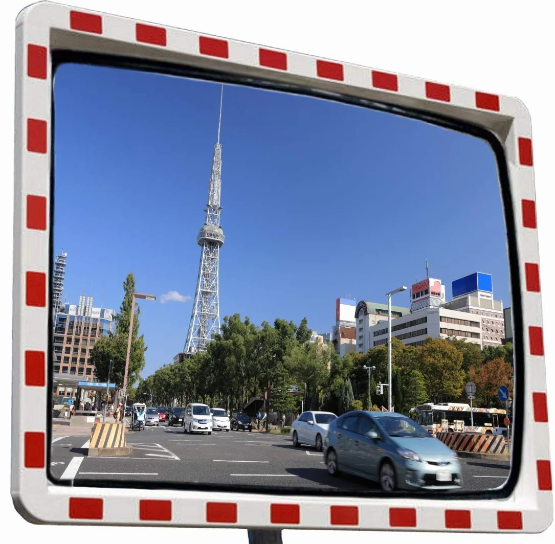 Espejo de tráfico profesional con reflectores, convexo, de seguridad (40 x 60 cm) con junta