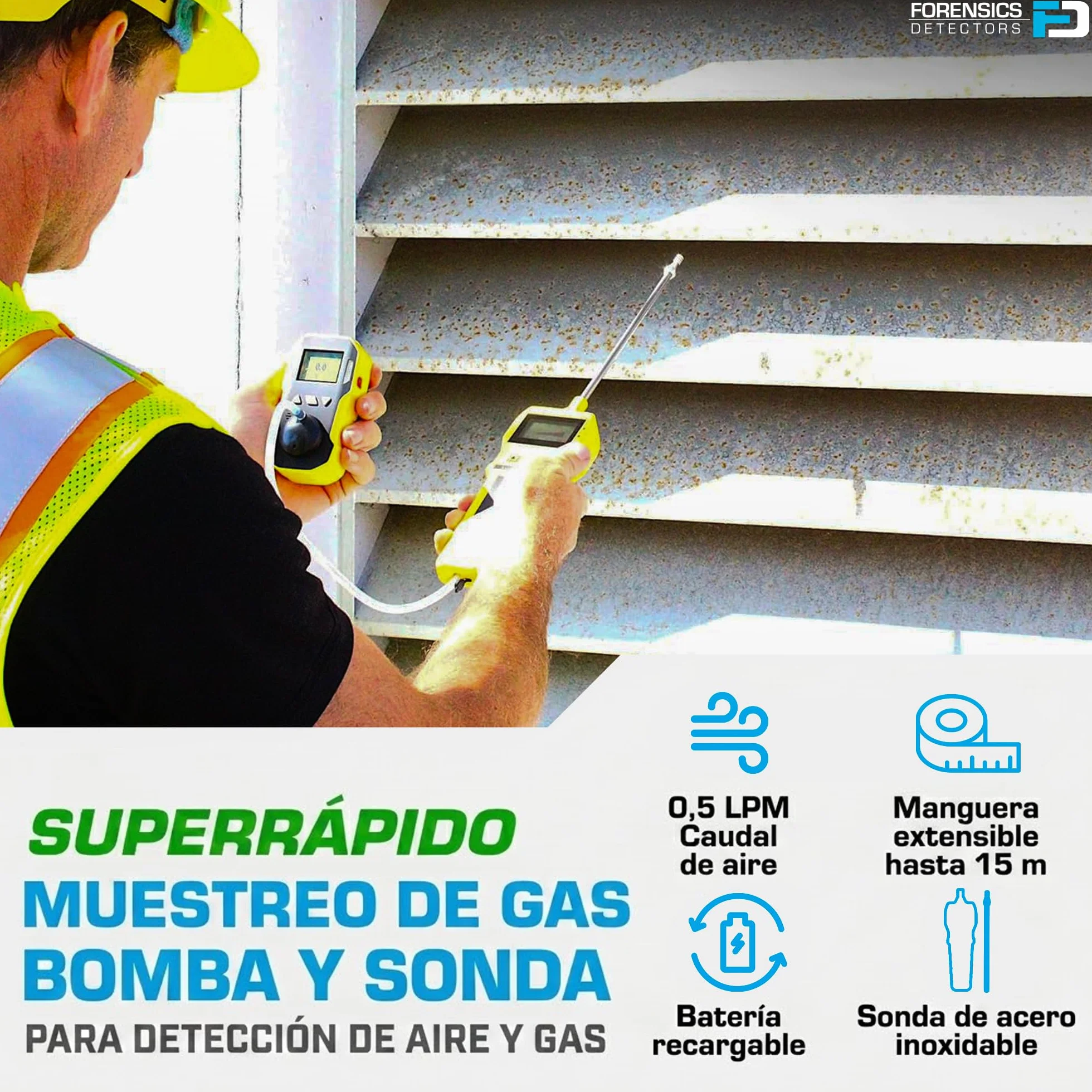 Forensics Bomba de muestreo de Gas | 1500Mah batería de Iones de Litio con Recarga USB