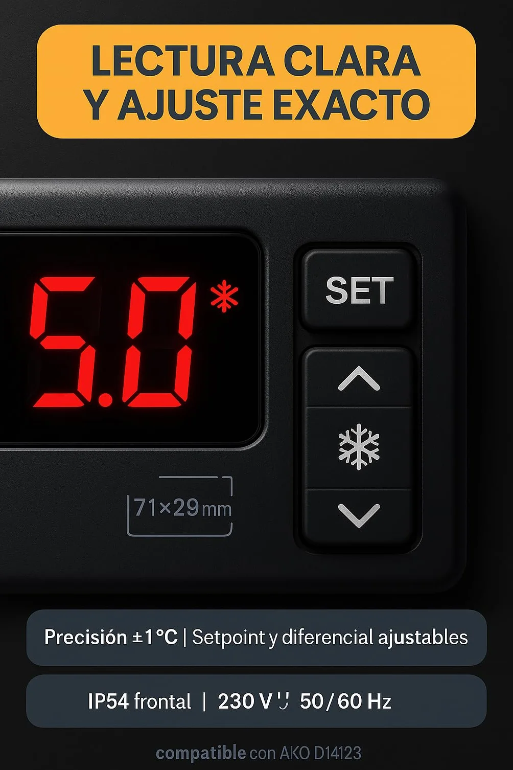 Termostato Digital Panelable RO Linea Blanca 230V 16A IP54 Compatible AKO D14123 Sonda NTC 1.5m