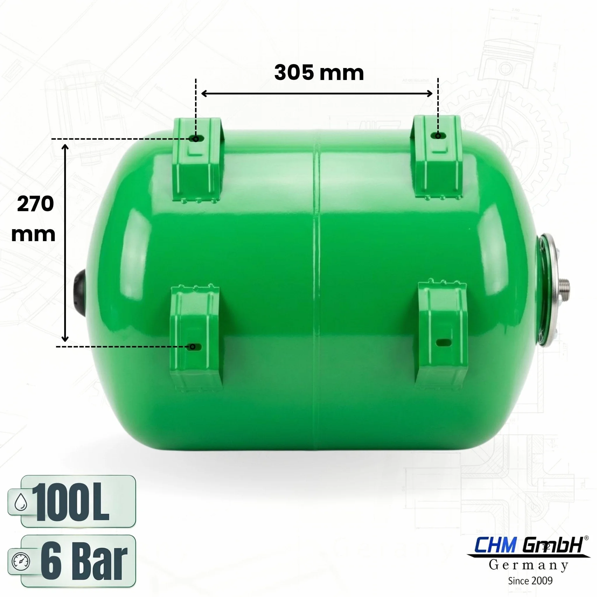 Caldera de membrana 100 l máx. 6 bar. Depósito de acero a presión