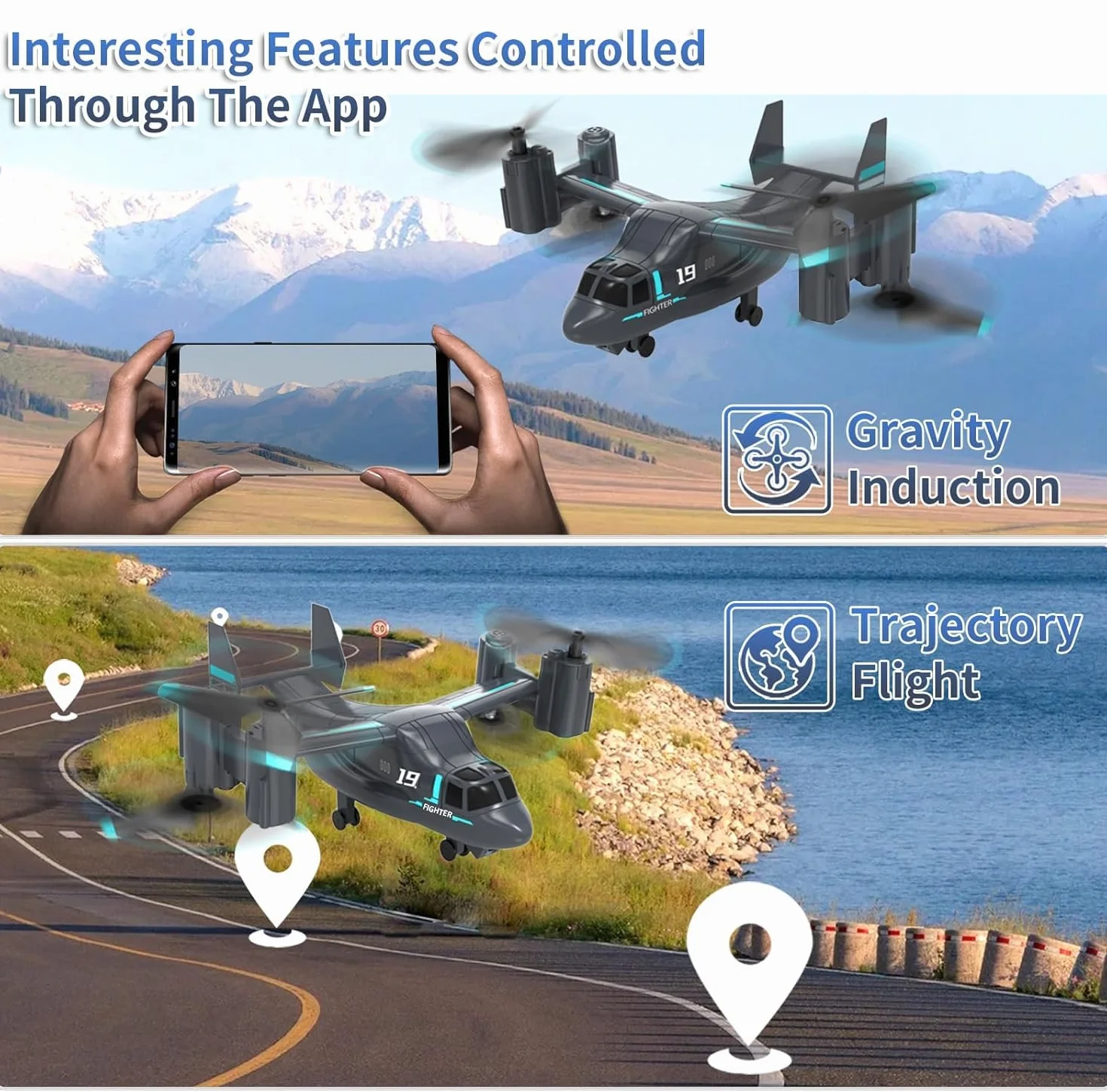 OBEST Helicóptero Teledirigido con Cámara 1080P, Mini RC FPV Drone Juguete, 2 Baterías