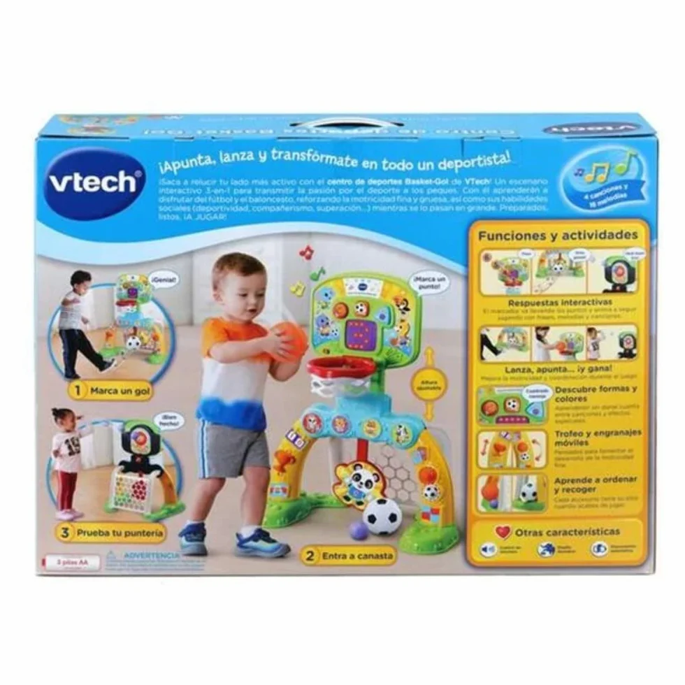 VTech Baby Centro de Deportes Basket-GOL Portería fútbol Canasta Baloncesto Diana Efectos Especiales respuestas interactivas Tres Pelotas Marcador LED versión ESP