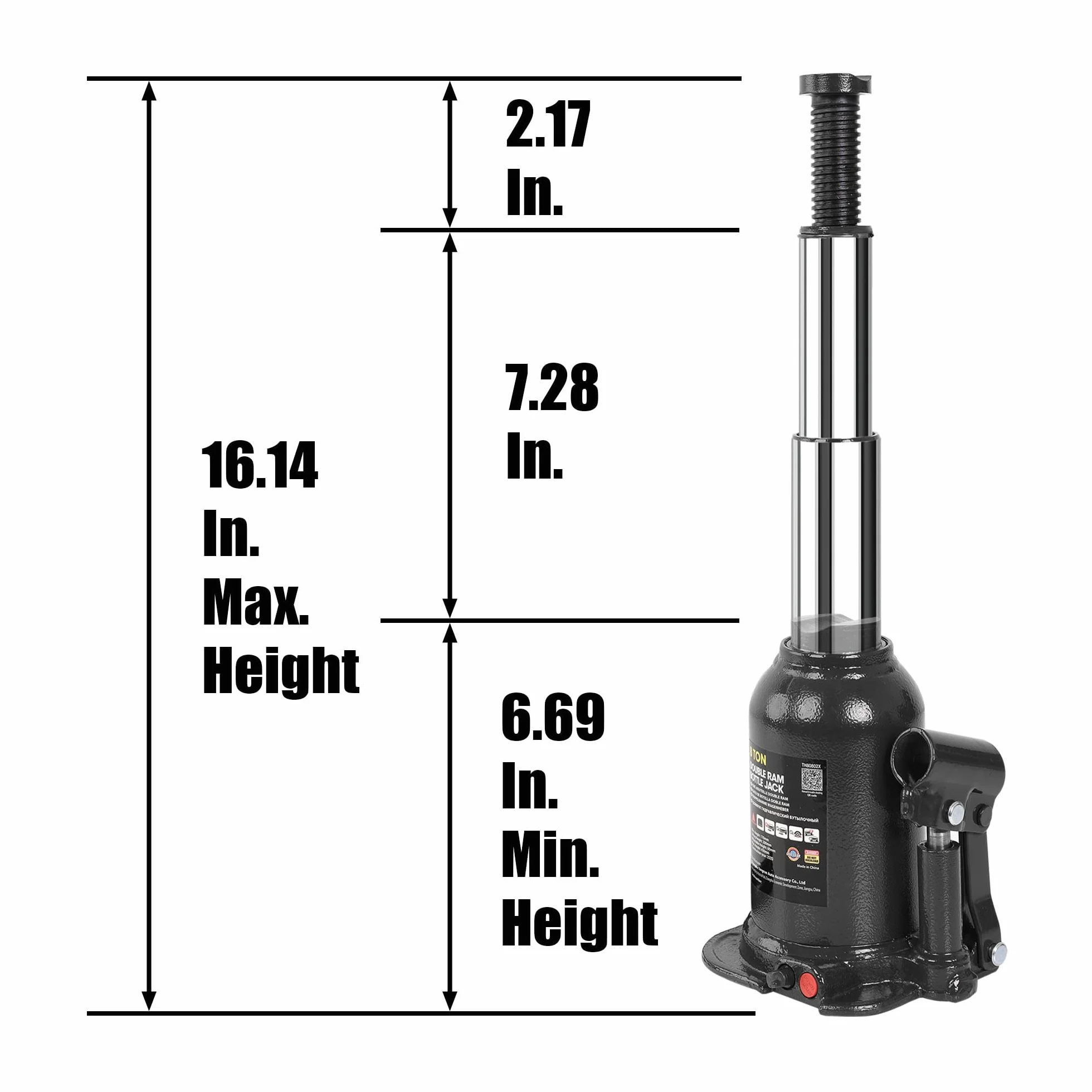 Torin Gato Hidráulico de Botella Doble Pistón 8 Toneladas Negro ATH80802XB
