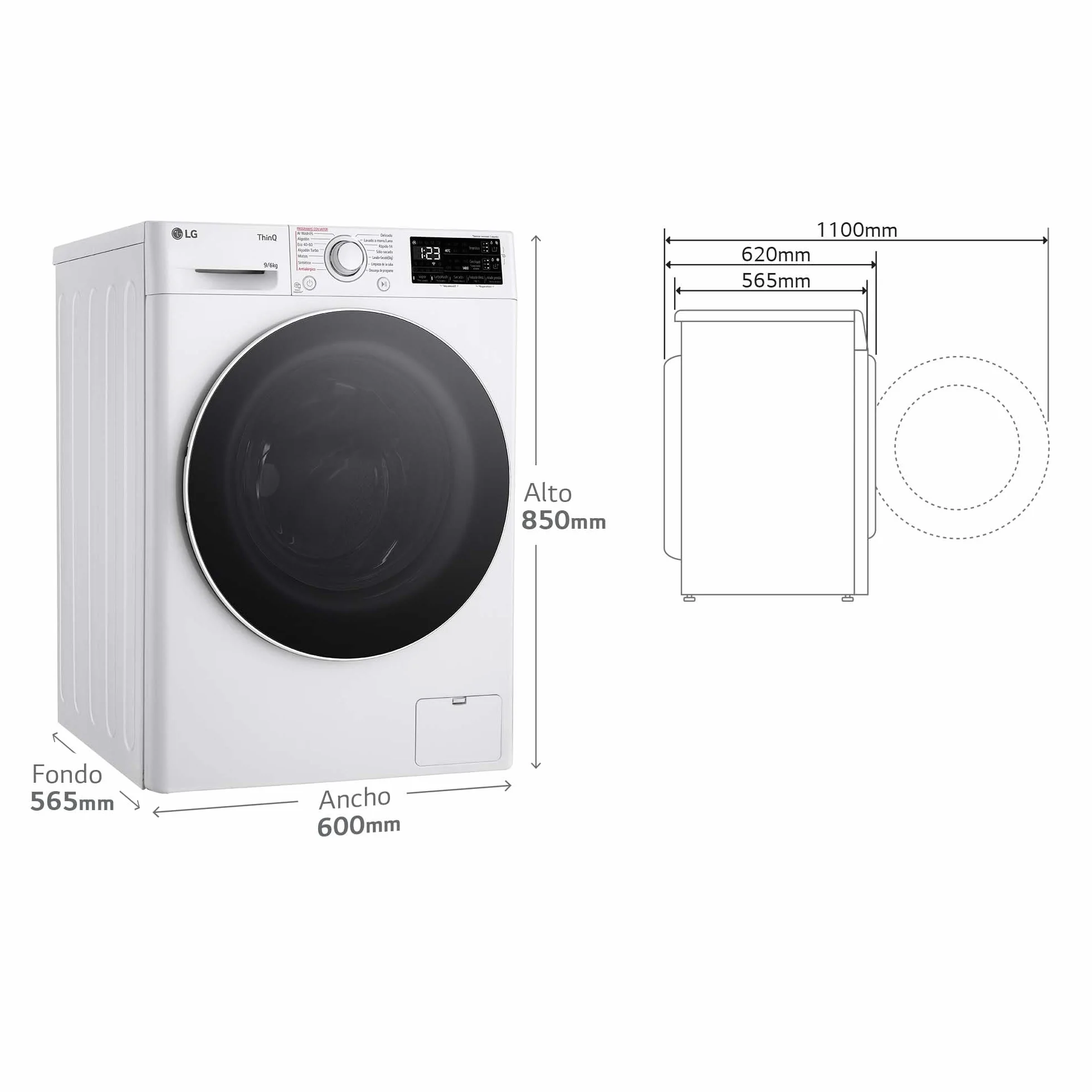 LG Lavadora Secadora Inteligente Direct Drive 9/5kg 1400 rpm Autodosificación Vapor Steam Wi-Fi ThinQ Serie 550 Blanco
