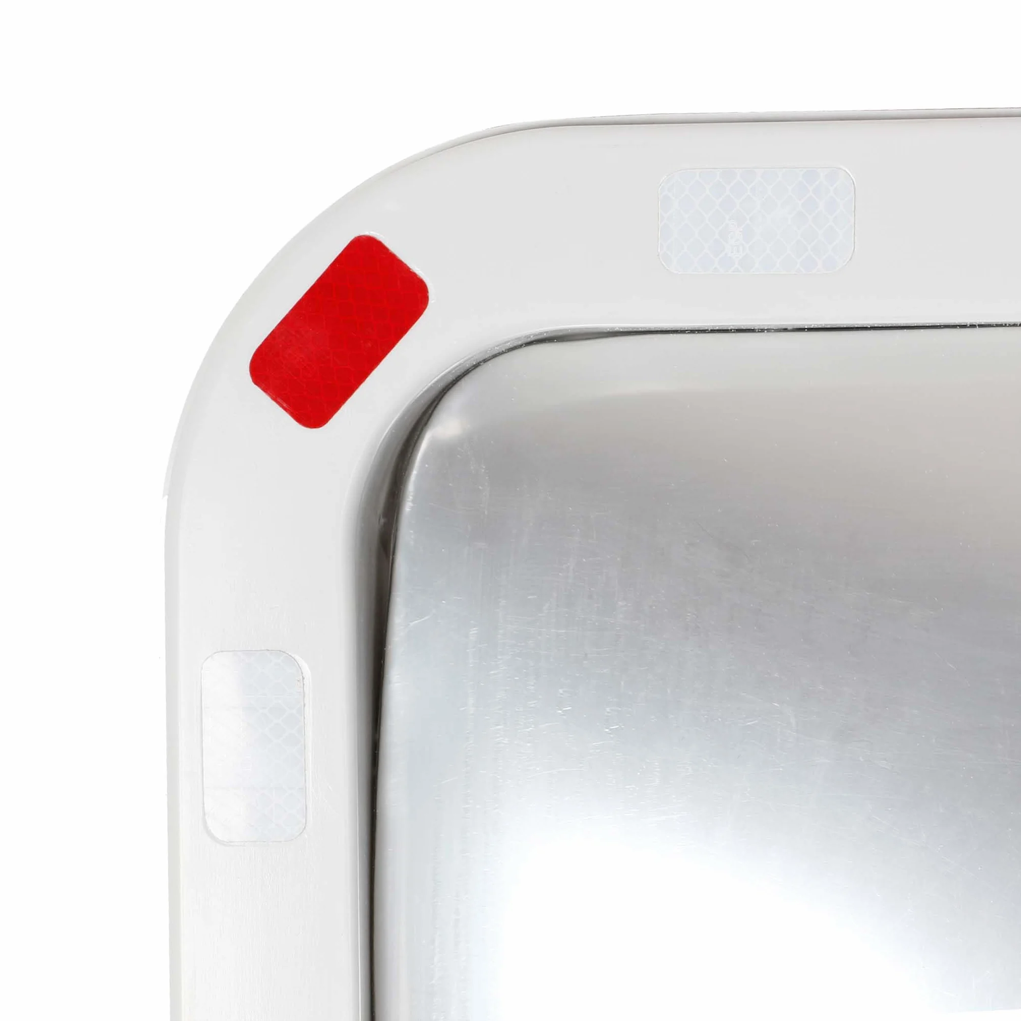 Wiltec Espejo de tráfico 70 x 90 cm convexo, espejo de seguridad angular con bandas reflectantes rojas y blancas, espejo convexo irrompible de plástico, espejo de vigilancia para salidas
