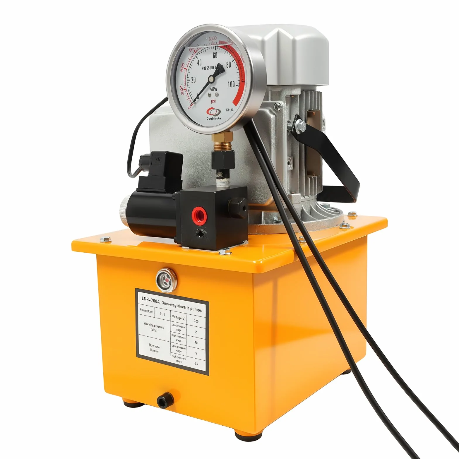 Bomba hidráulica eléctrica de 220 V, 750 W, unidad hidráulica profesional de hasta 70 MPa/10000 PSI para cilindros hidráulicos de doble acción, apta para la industria, con manómetro para elevación