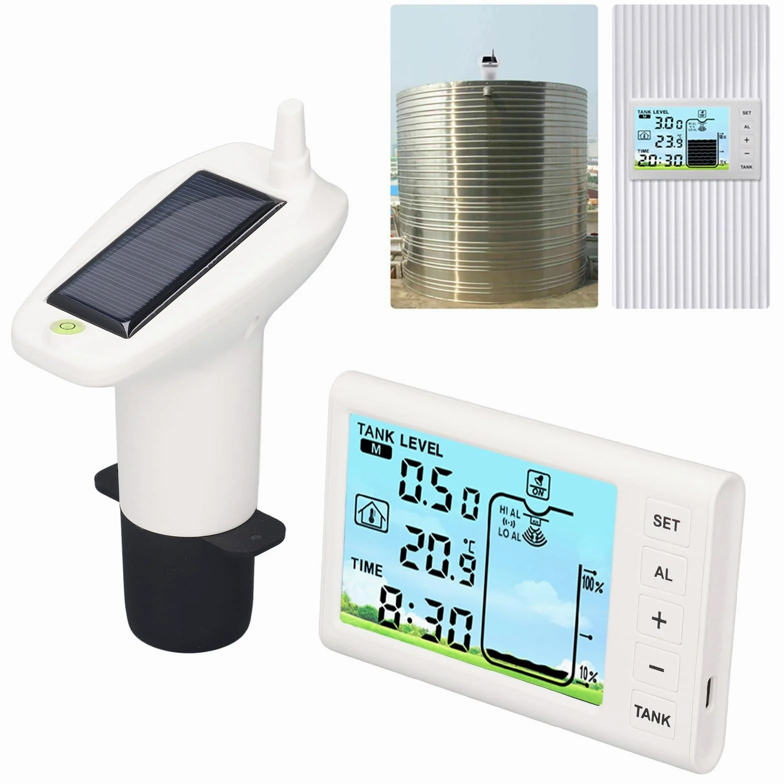 Haofy Sensor Ultrasónico de Nivel de Líquido del Tanque Medidor de Agua Inalámbrico con Monitoreo de de Temperatura - Transmisor Impermeable IP65 - Transmisión Inalámbrica de 100 M para Jardín