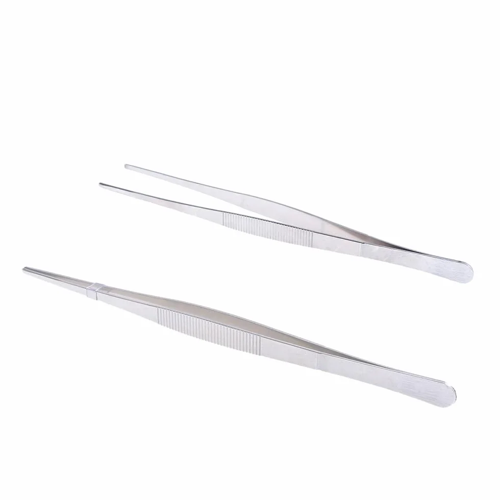 Pinzas rectas romas de acero inoxidable 8 y 12 pulgadas con punta dentada antideslizante juego para laboratorio quirúrgico
