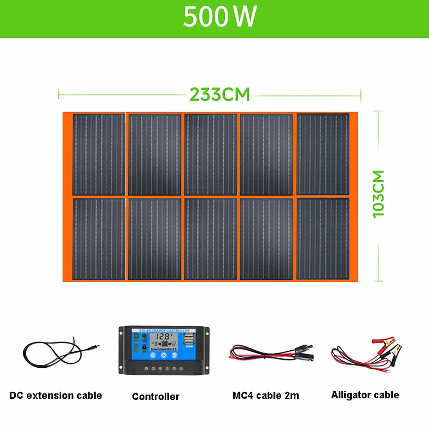 Panel solar plegable portátil de 500 W, 18 V de alta potencia IP65, kit fotovoltaico impermeable para estación de energía al aire libre, camping RV respaldo (500 W)