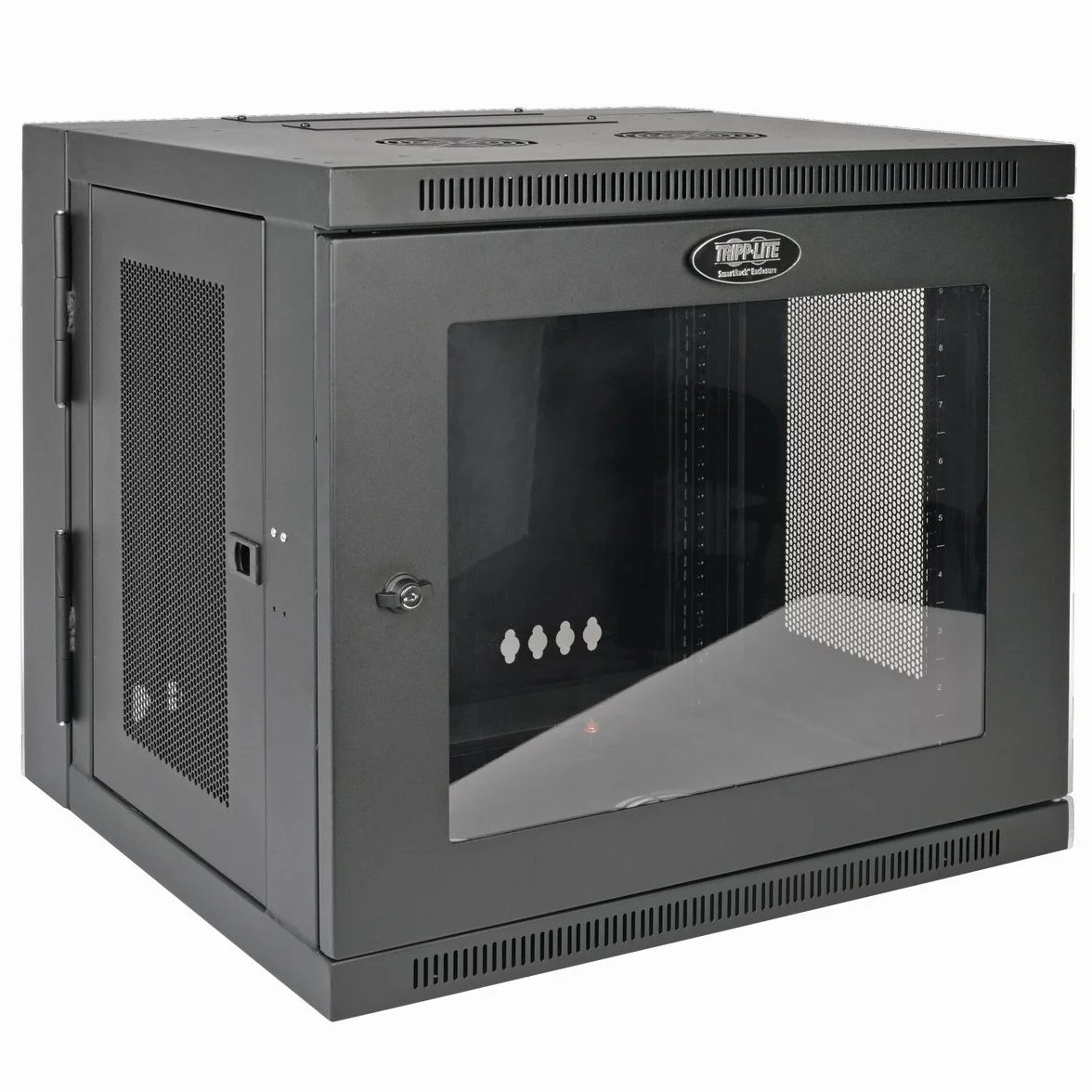 Eaton Tripp Lite SmartRack 10U de Perfil Bajo, Profundidad de Conmutador, Gabinete de Rack Pequeño Montado en la Pared, Ventana de Acrílico Transparente (Negro) (SRW10USG)