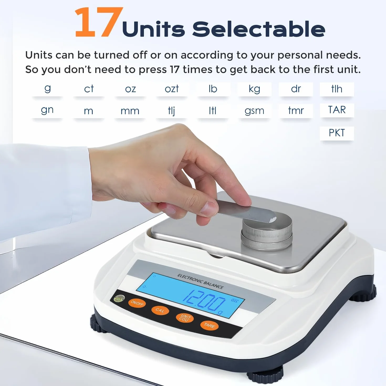 Bonvoisin Báscula analítica de 2000 g x 0,01 g, báscula de laboratorio de alta precisión con 17 unidades, función de conteo y calibración automática, placa de pesaje de acero inoxidable, doble