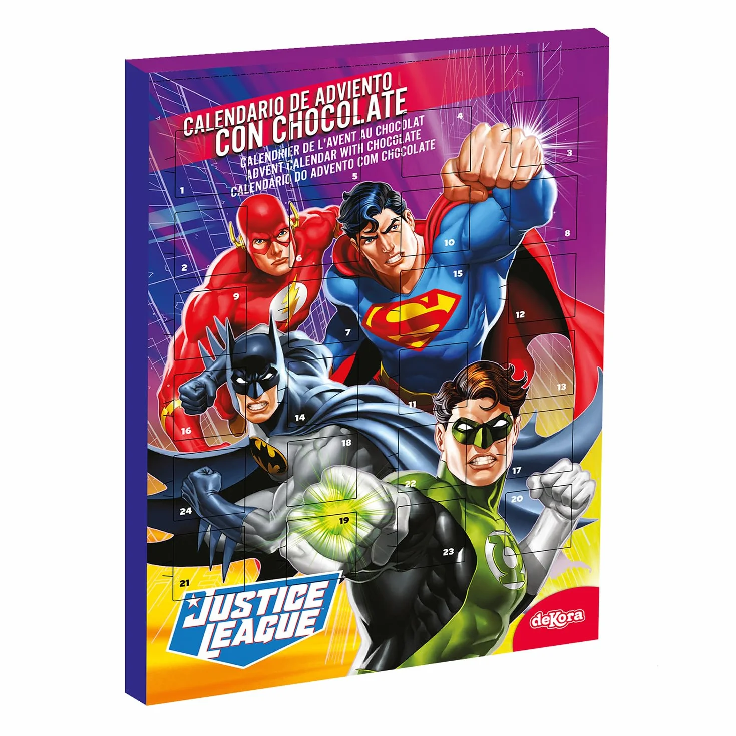 Calendario de Adviento Liga de la Justicia 24 chocolatinas chocolate con leche 50g Licencia oficial Navidad