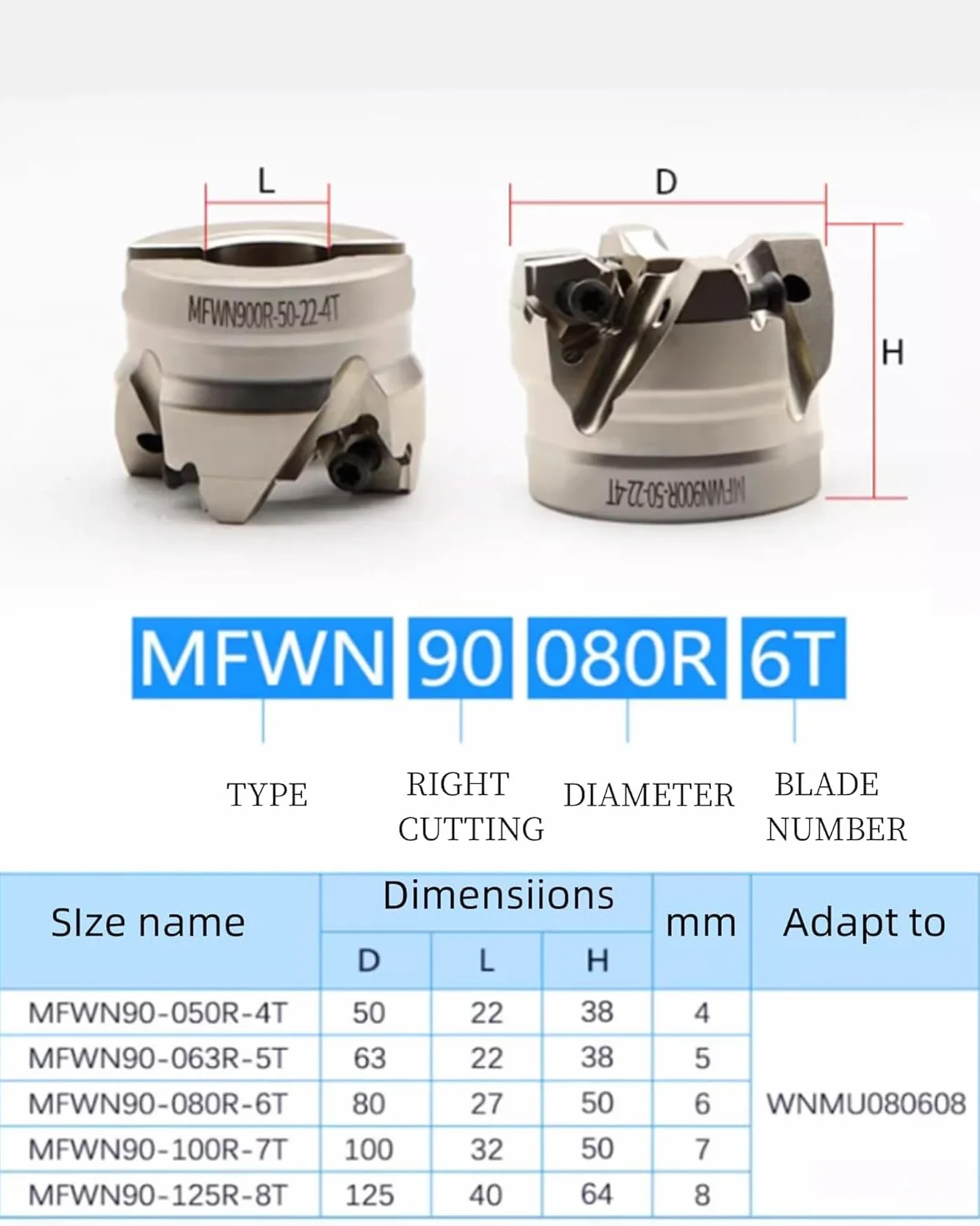 Fresa facial indexable de 7 flautas MFWN90 100-32-7T con refrigeración interna