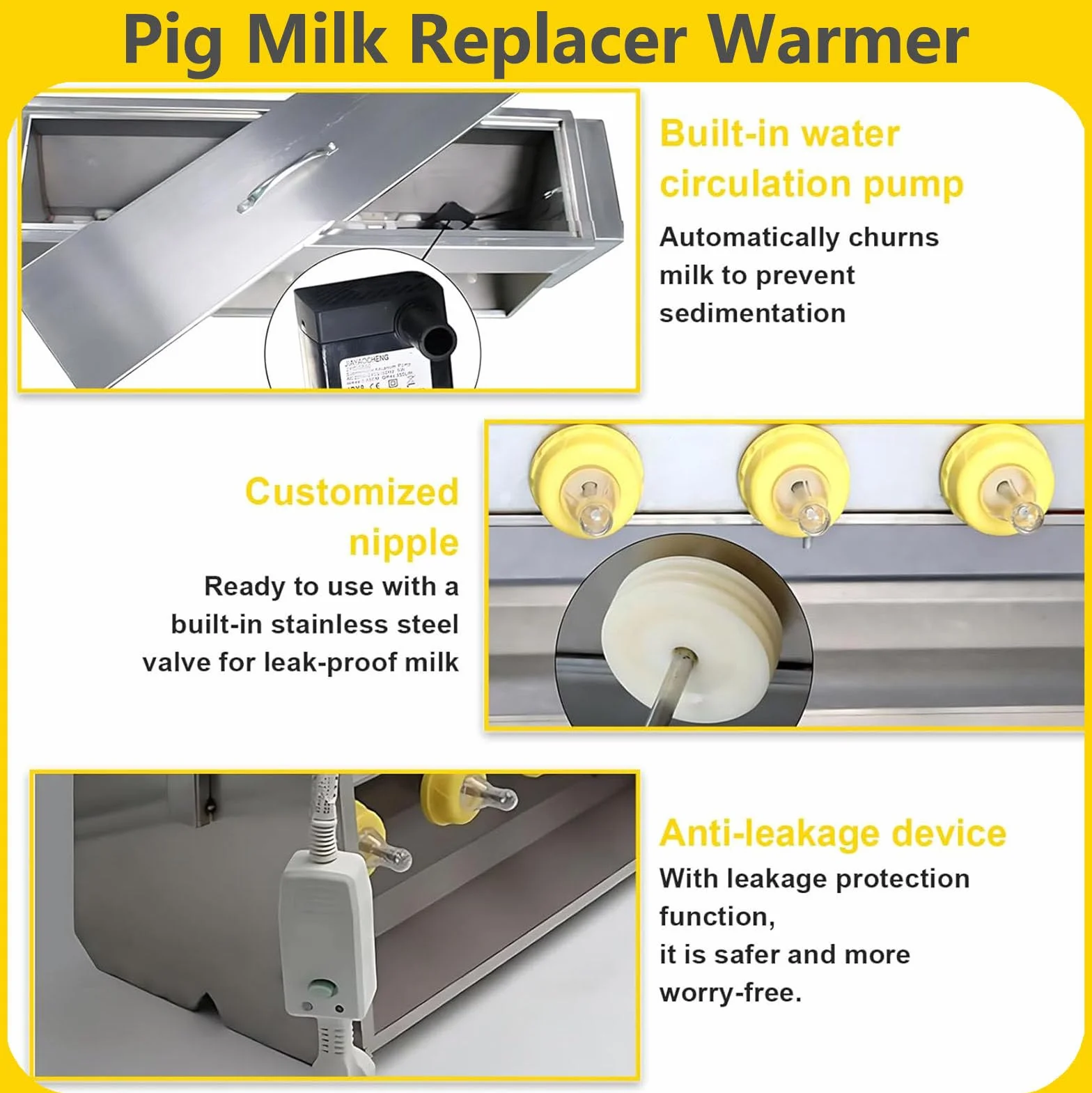 Biberón para Alimentación de Animales Grande - Alimentador de Leche Automático con Calor,15L/10 Pezones, 20L/14 Pezones, Sonido para Atraer a Crías (Lechones, Corderos, Terneros) 10 Nipples
