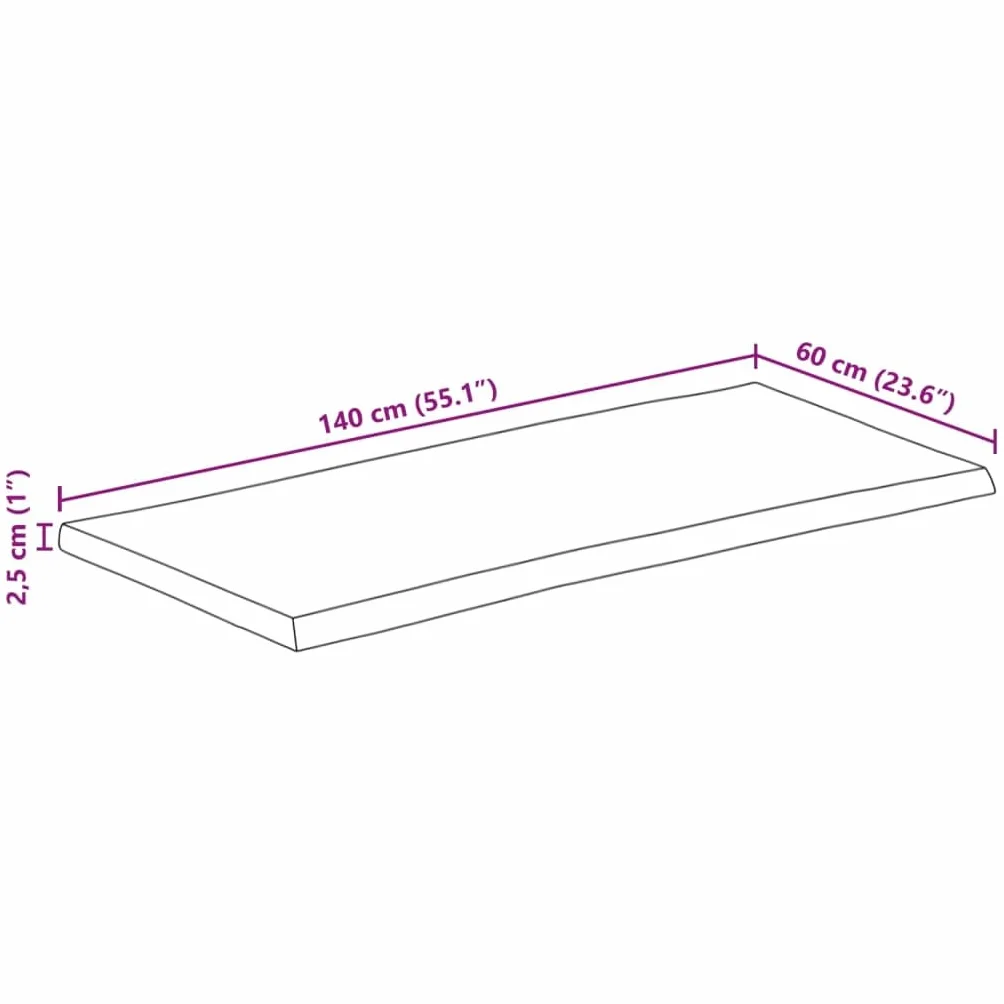 vidaXL Tablero de Mesa Borde Natural Madera Maciza Mango 140x60x2,5 cm, Superficie de Mesa, Tablero de Mesa de Madera, Tablero de reemplazo