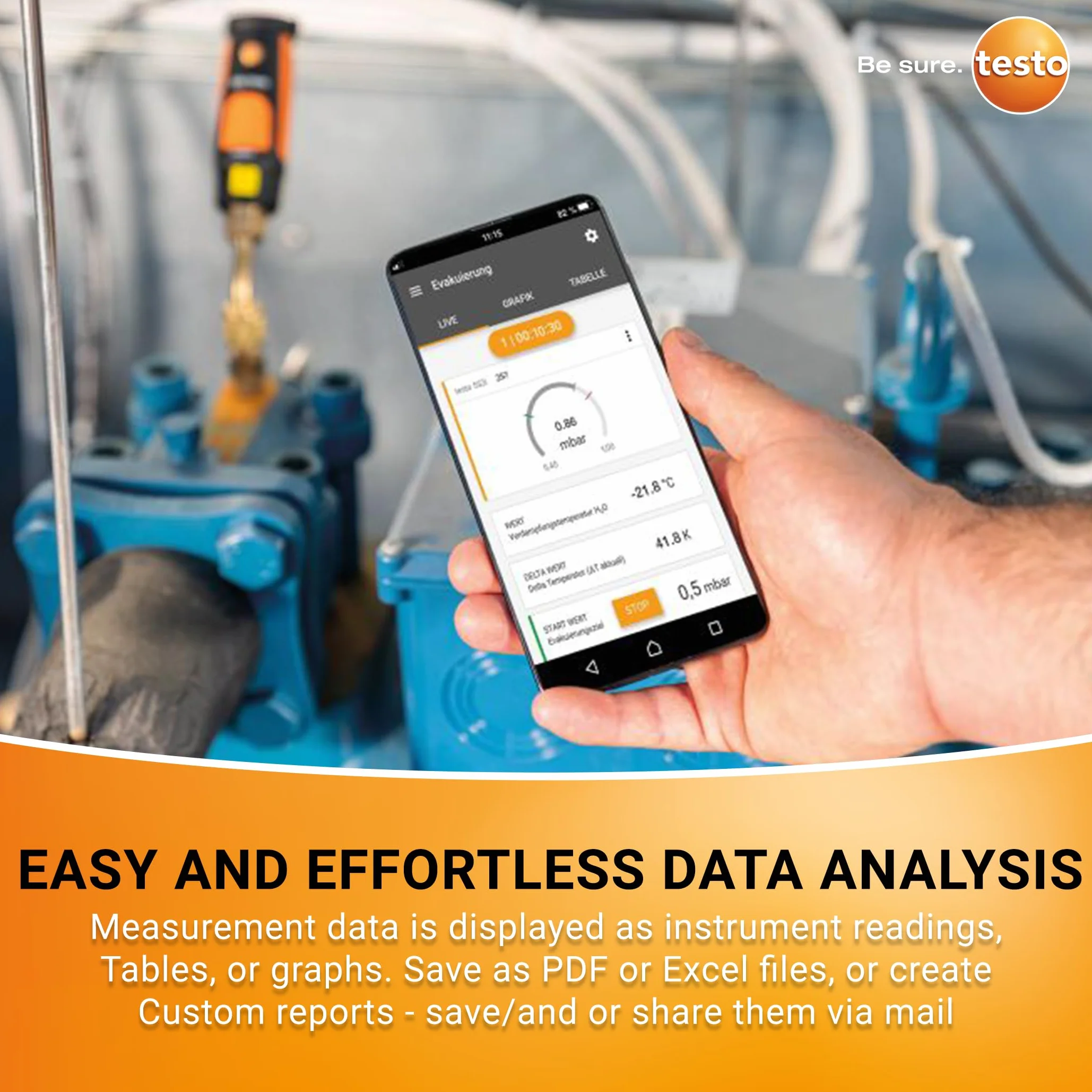 testo Sonda de vacío inalámbrica controlada por aplicación 552i para sistemas HVAC – con Bluetooth