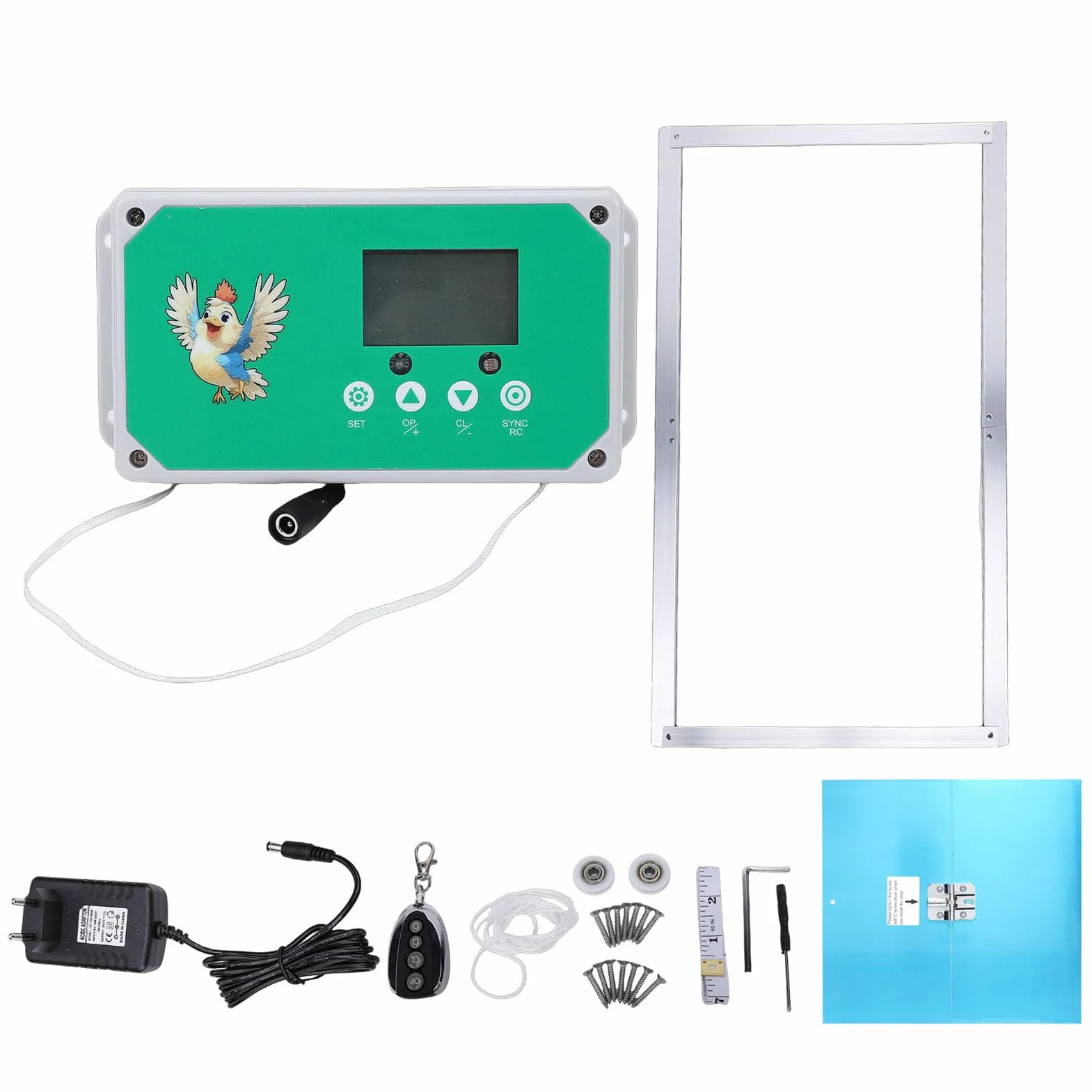 HEEPDD Abridor Automático de Puerta para Gallinero, de Aluminio Resistente a la Intemperie, con Control Remoto, Eléctrico, con Temporizador y Pantalla LED HD para (Enchufe de la UE 100-240V)
