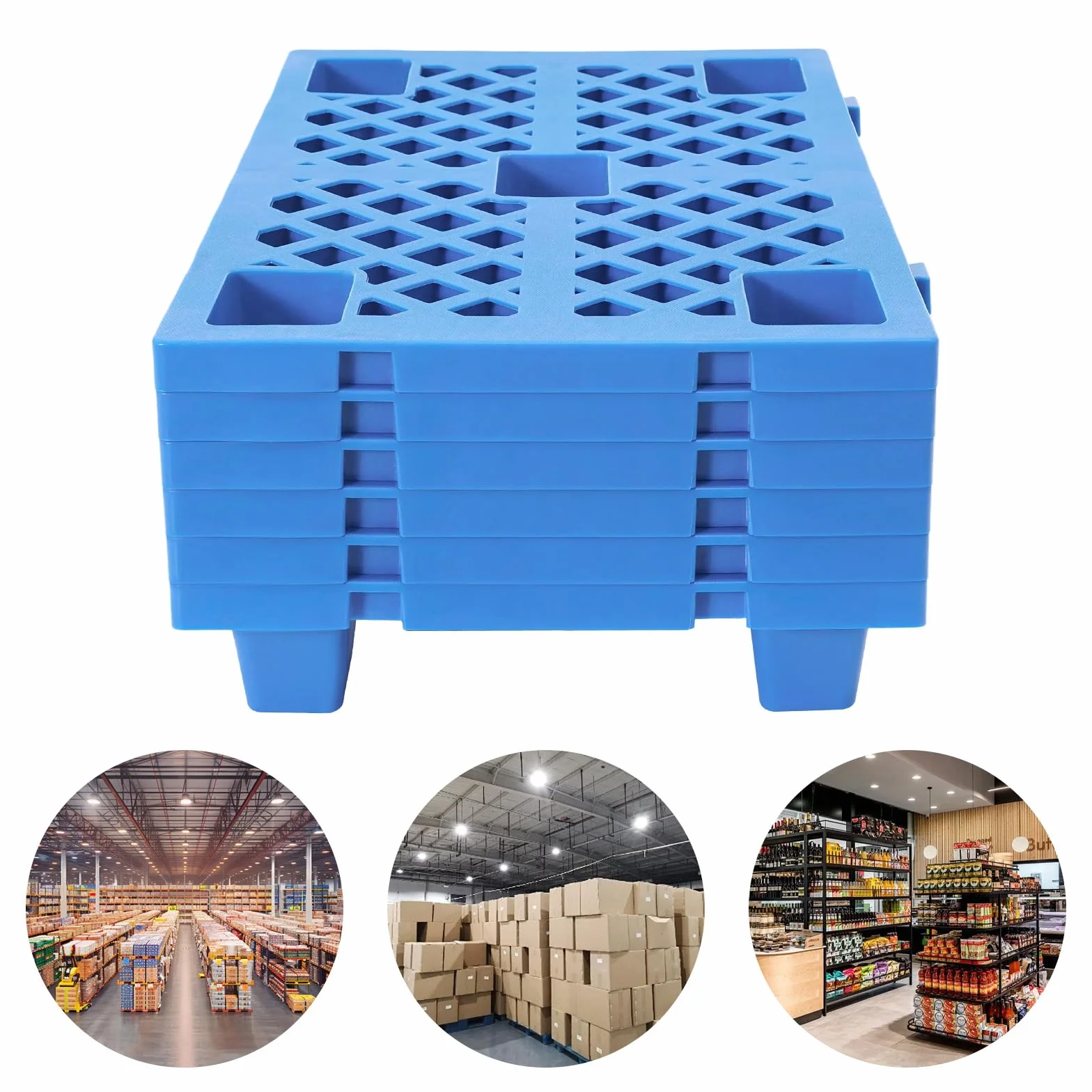 Palets Plastico, 6 Paletas de PláStico, Paletas de Almacenamiento Entrelazadas para Almacenes, FáBricas, Centros LogíSticos, Instalaciones de Almacenamiento (Azul)