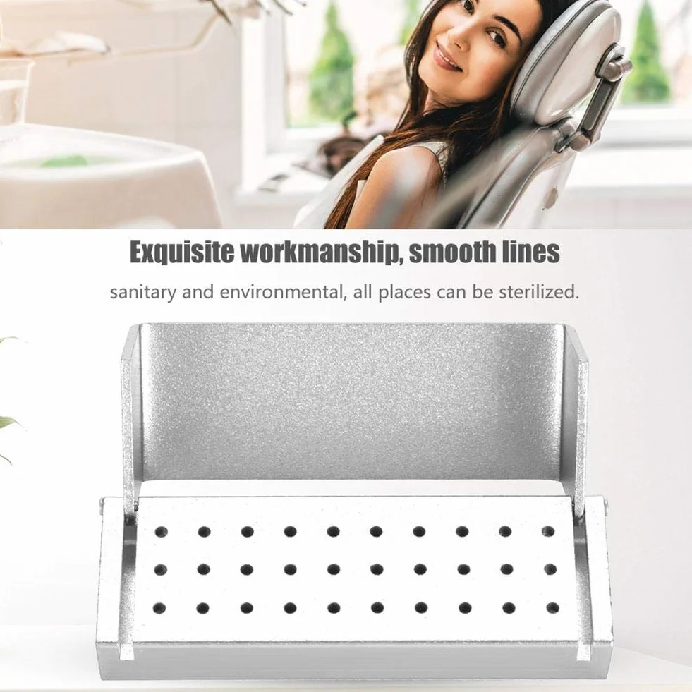 Caja de desinfección de aluminio para fresas dentales 30 agujeros plata